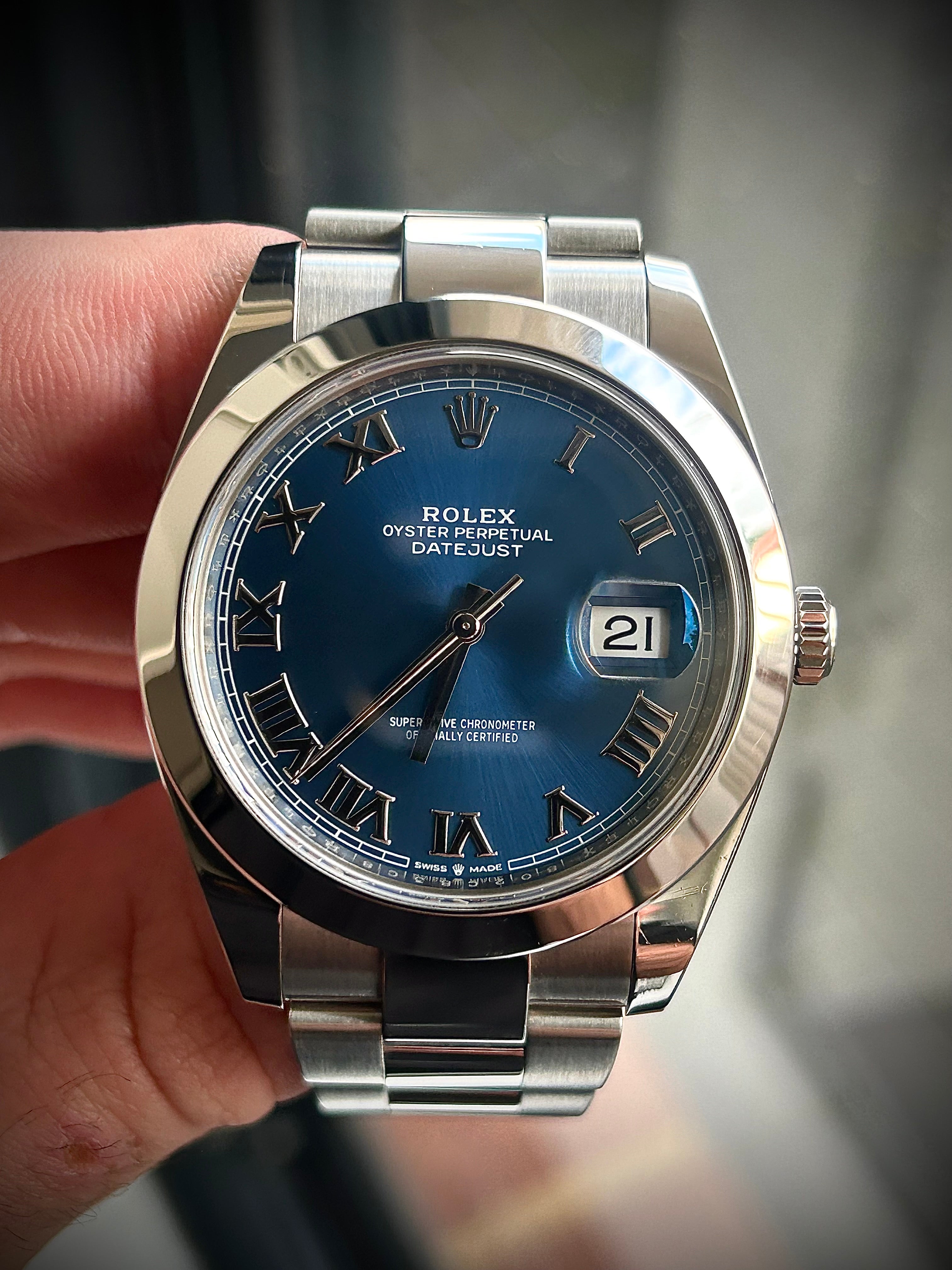 ROLEX DATEJUST 41 AZZURRO DIAL, 126300, BOX AND BOOKLET, INC GST