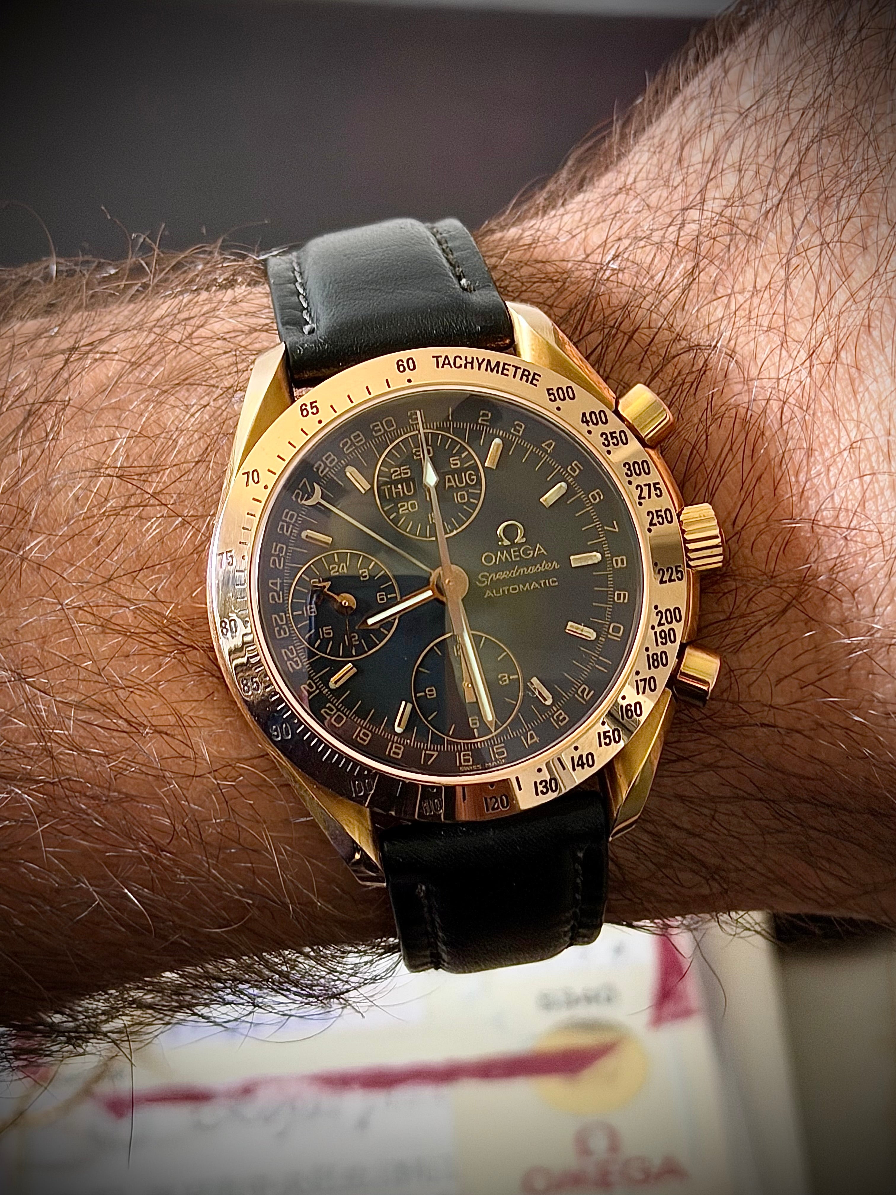 1999 OMEGA SPEEDMASTER DAY-DATE, 3623.50.01, 18CT ROSE GOLD, FULL SET, INC GST