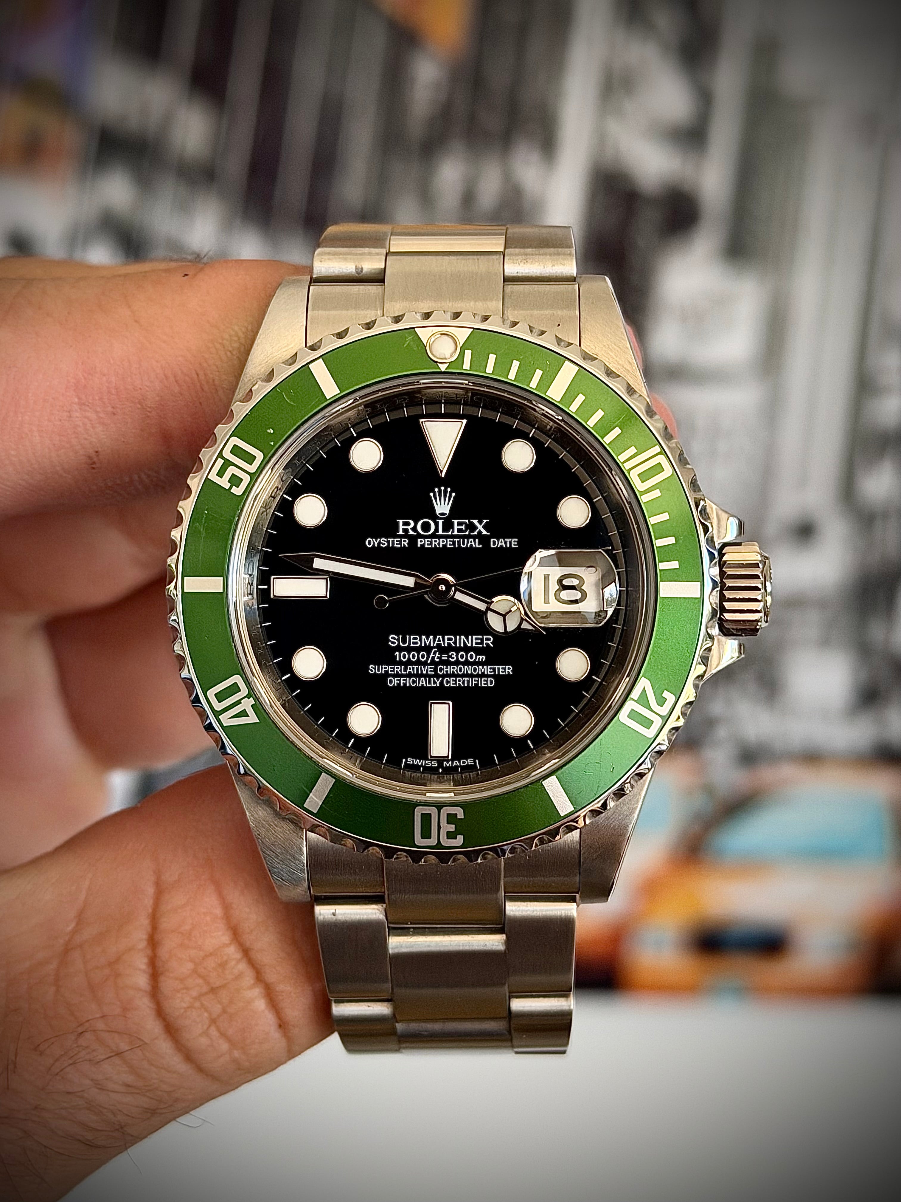 2010 ROLEX SUBMARINER DATE, KERMIT, 16610LV, FULL SET, INC GST