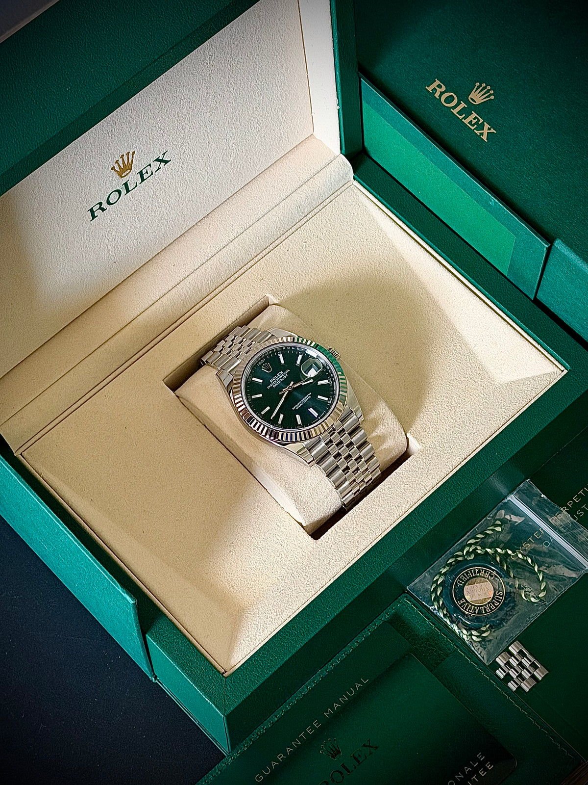 2026 ROLEX DATEJUST 41, 126334, MINT GREEN DIAL, FLUTED BEZEL, JUBILEE BRACELET, FULL SET, INC GST