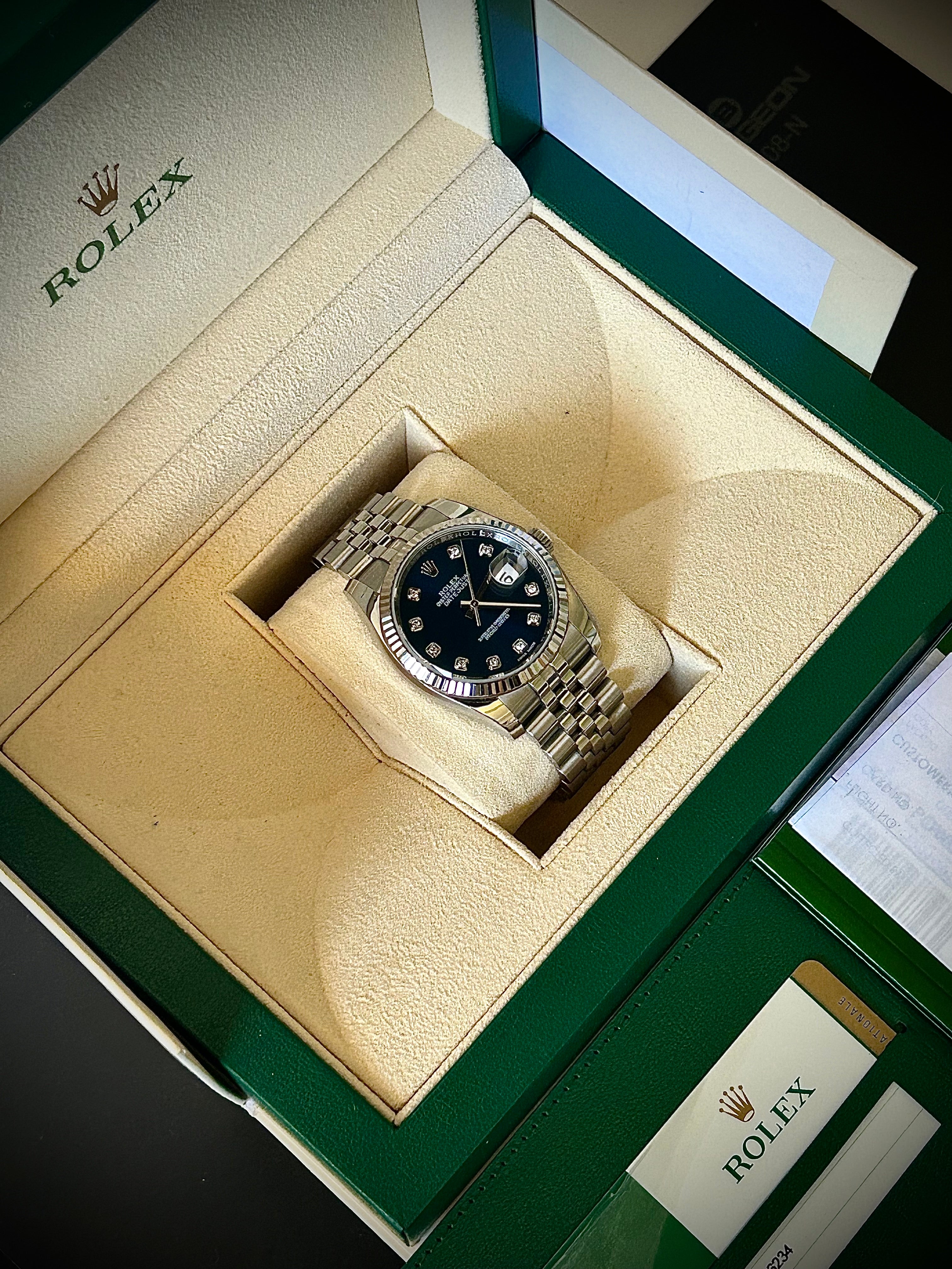 2017 ROLEX DATEJUST 36, 116234, BLUE DIAMOND  DIAL, FULL SET, INC GST