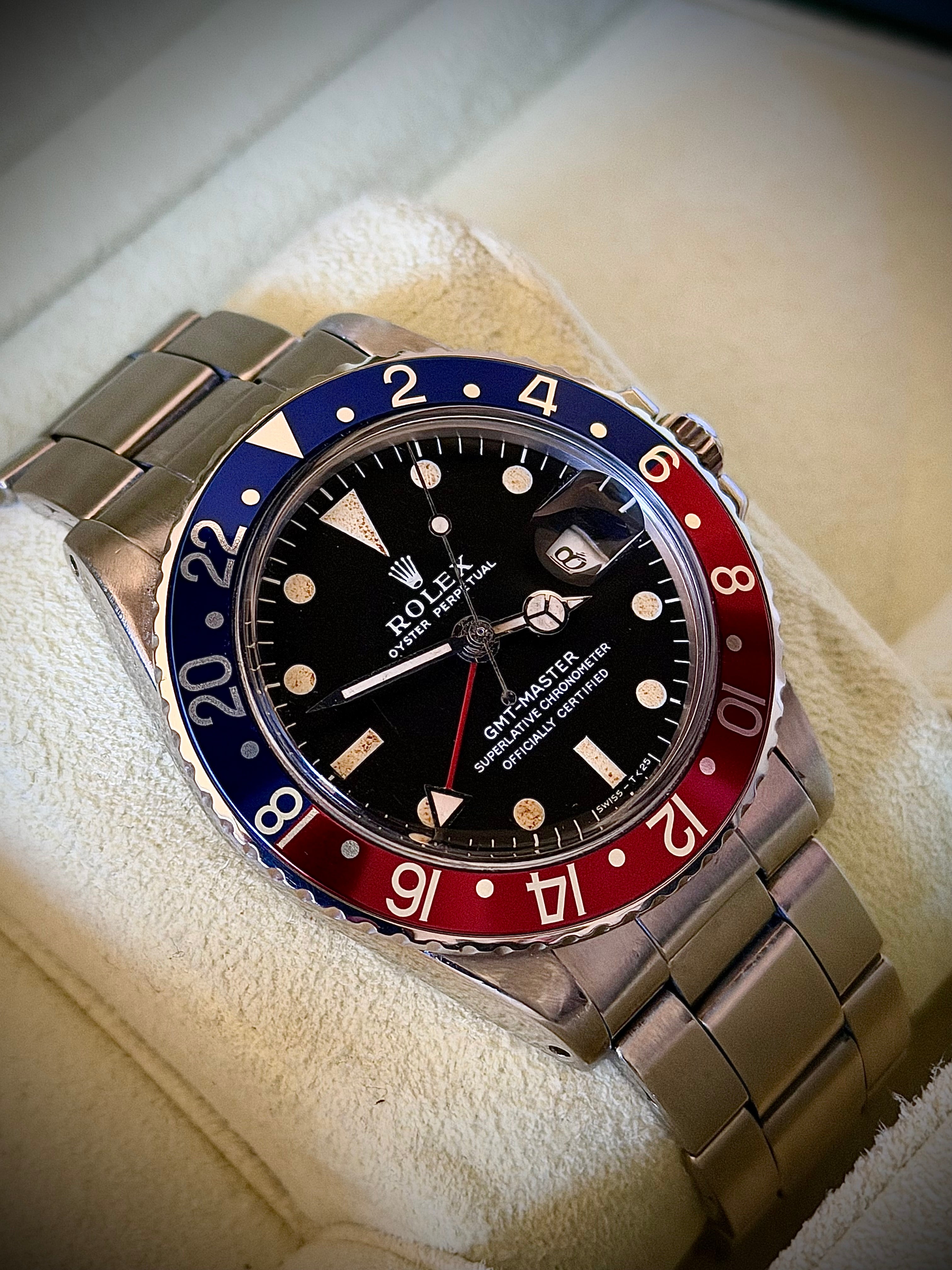CIRCA 1972 ROLEX GMT-MASTER, 1675 PEPSI, LONG E DIAL, WATCH & BOX, FULLY SERVICED, INC GST