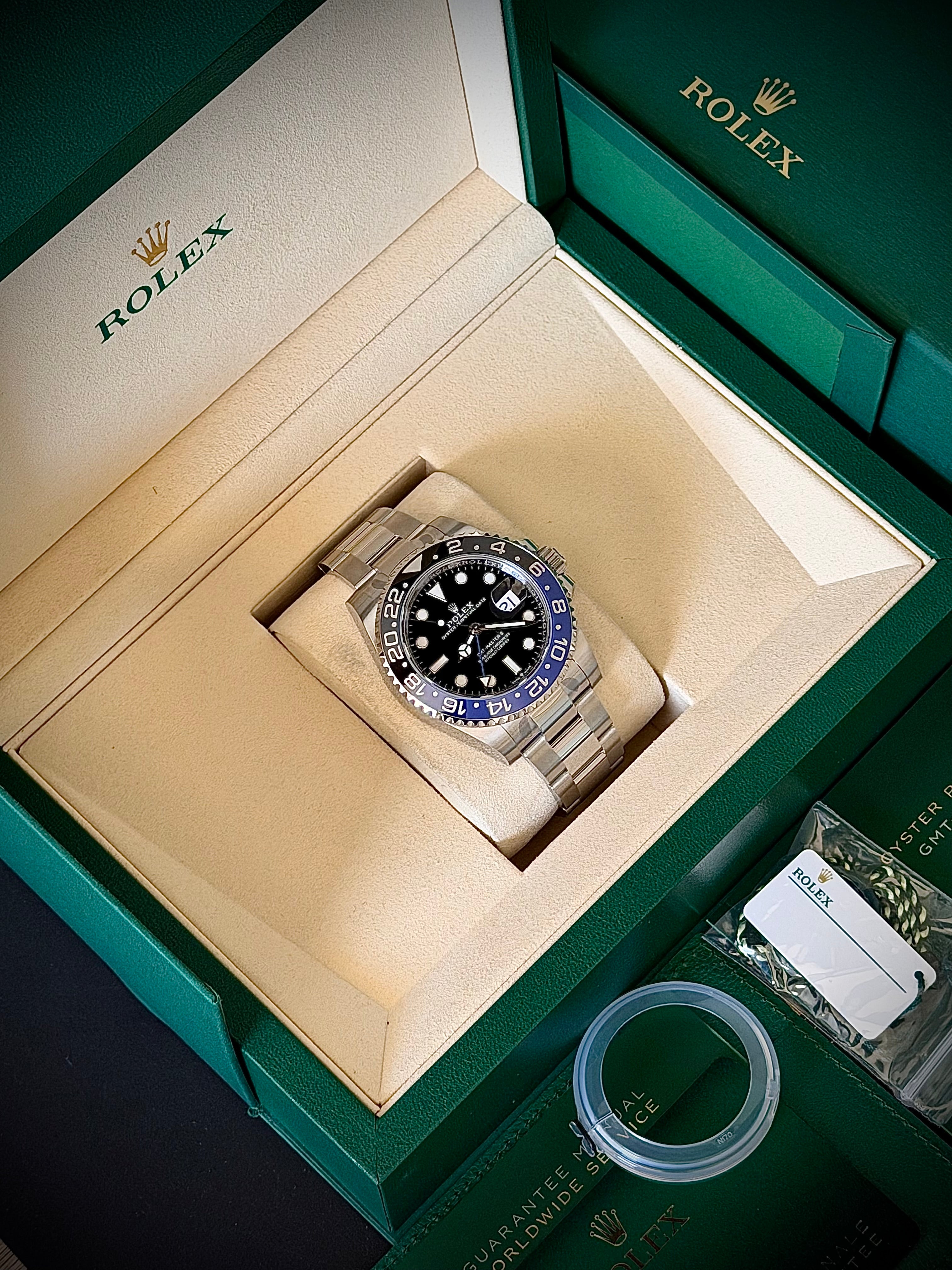 2025 ROLEX GMT MASTER II, BATMAN, BRAND NEW, 126710BLNR, FULL SET, INC GST