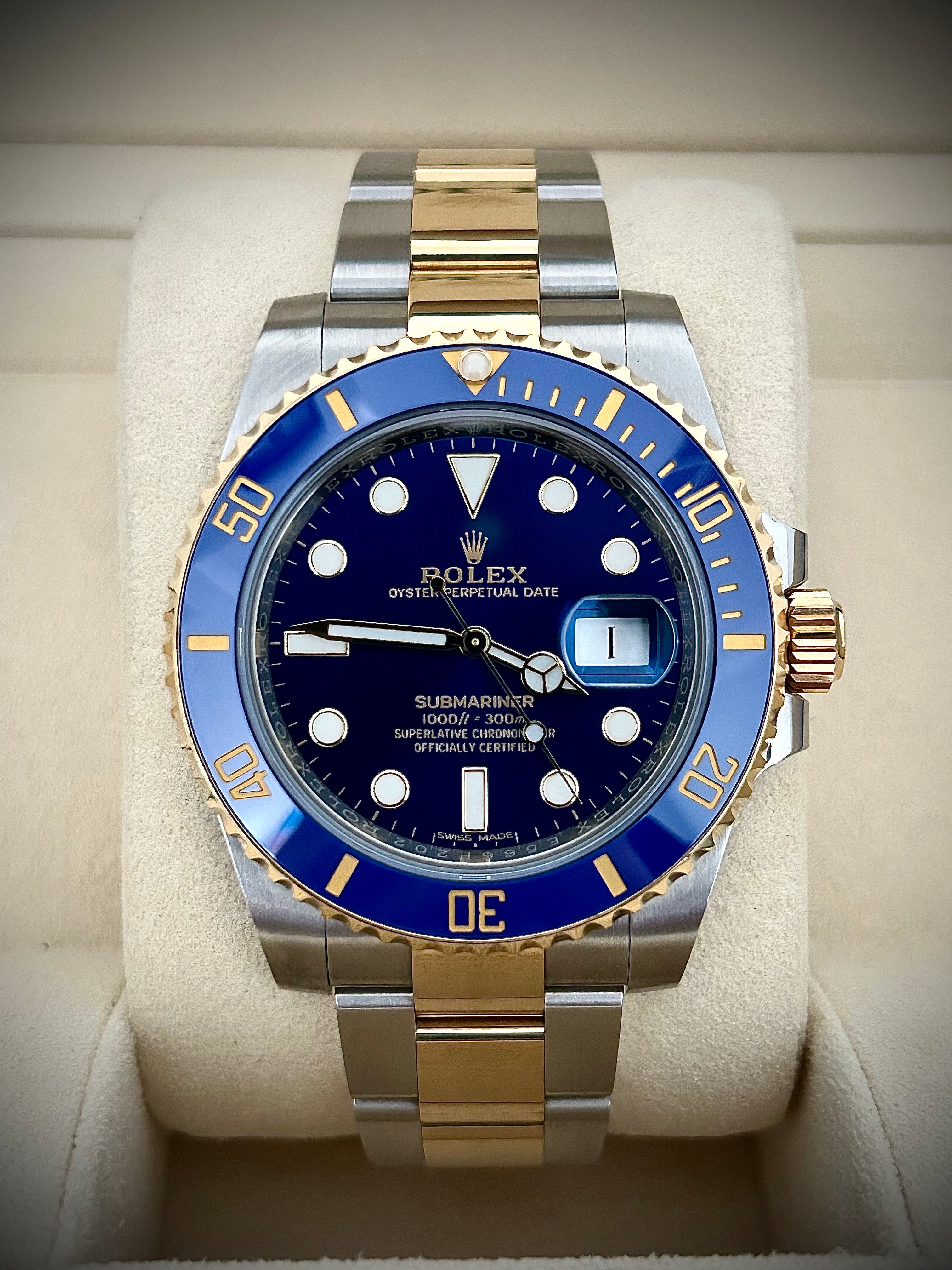 2019 ROLEX SUBMARINER BLUESY 116613LB, BOX AND PAPERS, INC GST