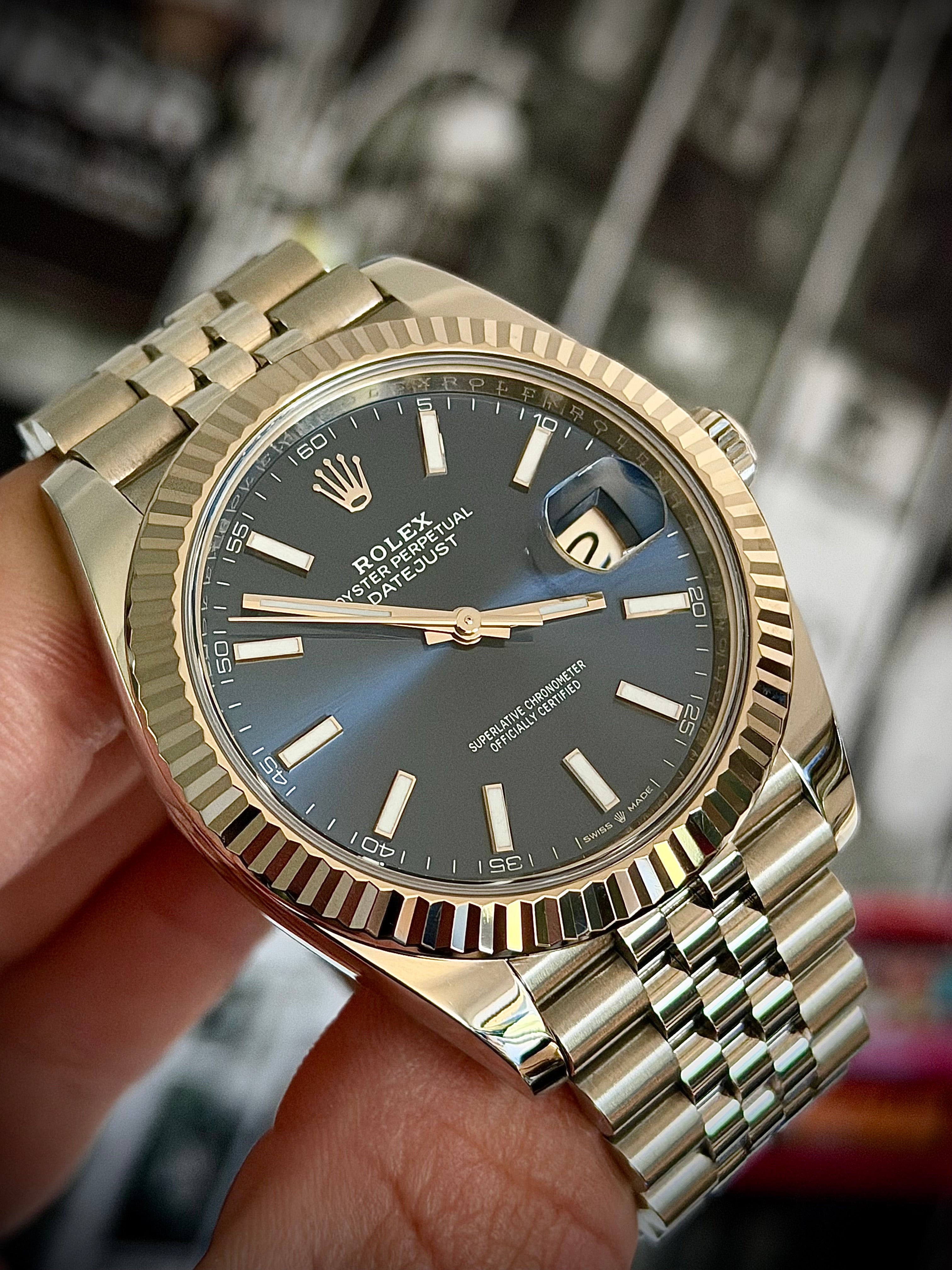 2019 ROLEX DATEJUST 41, BLUE DIAL, FLUTED BEZEL, JUBILEE BRACELET, ORIGINAL INVOICE, 2025 RSC SERVICE, FULL SET, INC GST