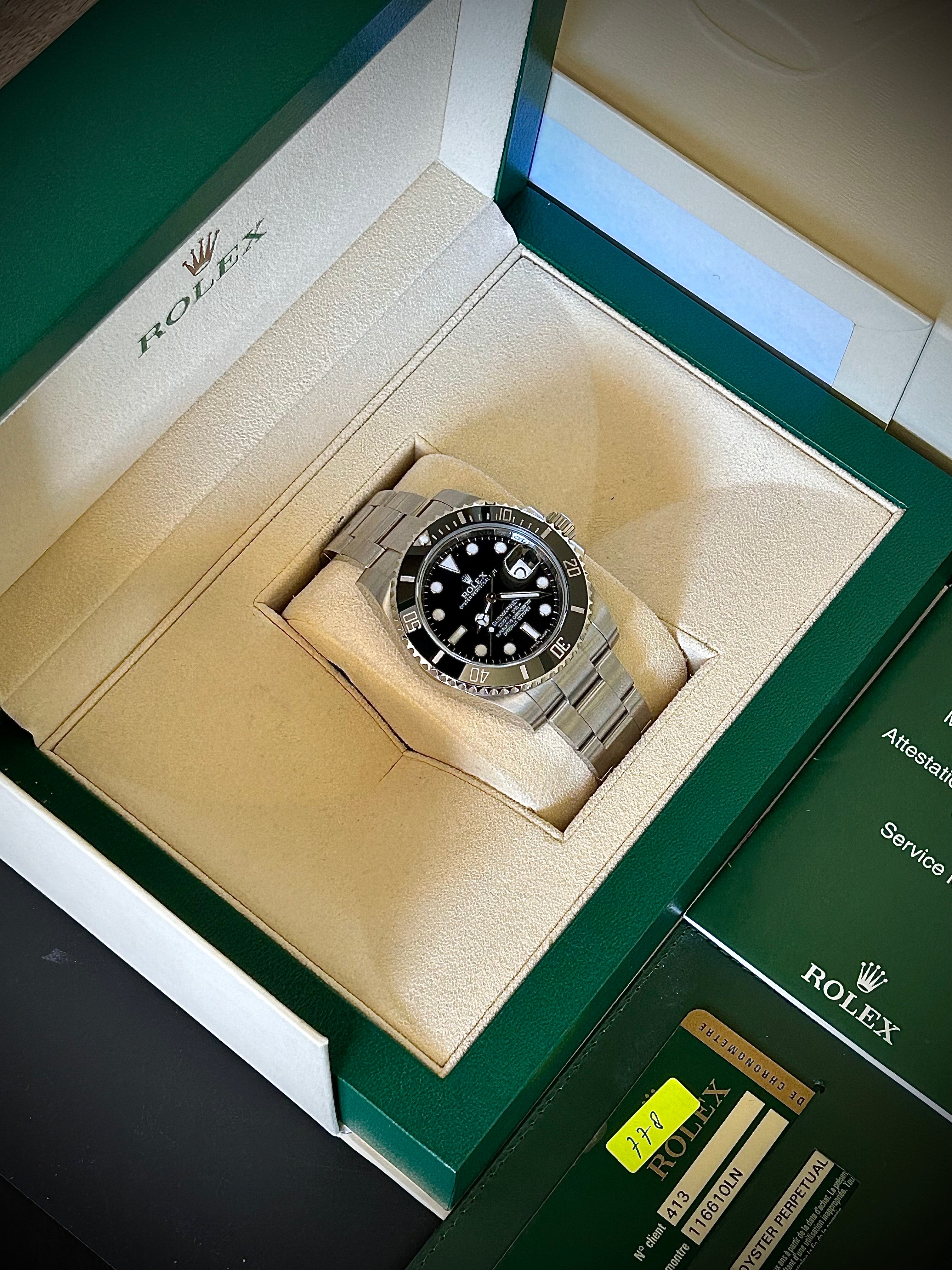 2013 ROLEX SUBMARINER DATE 116610LN, BOX AND PAPERS, INC GST
