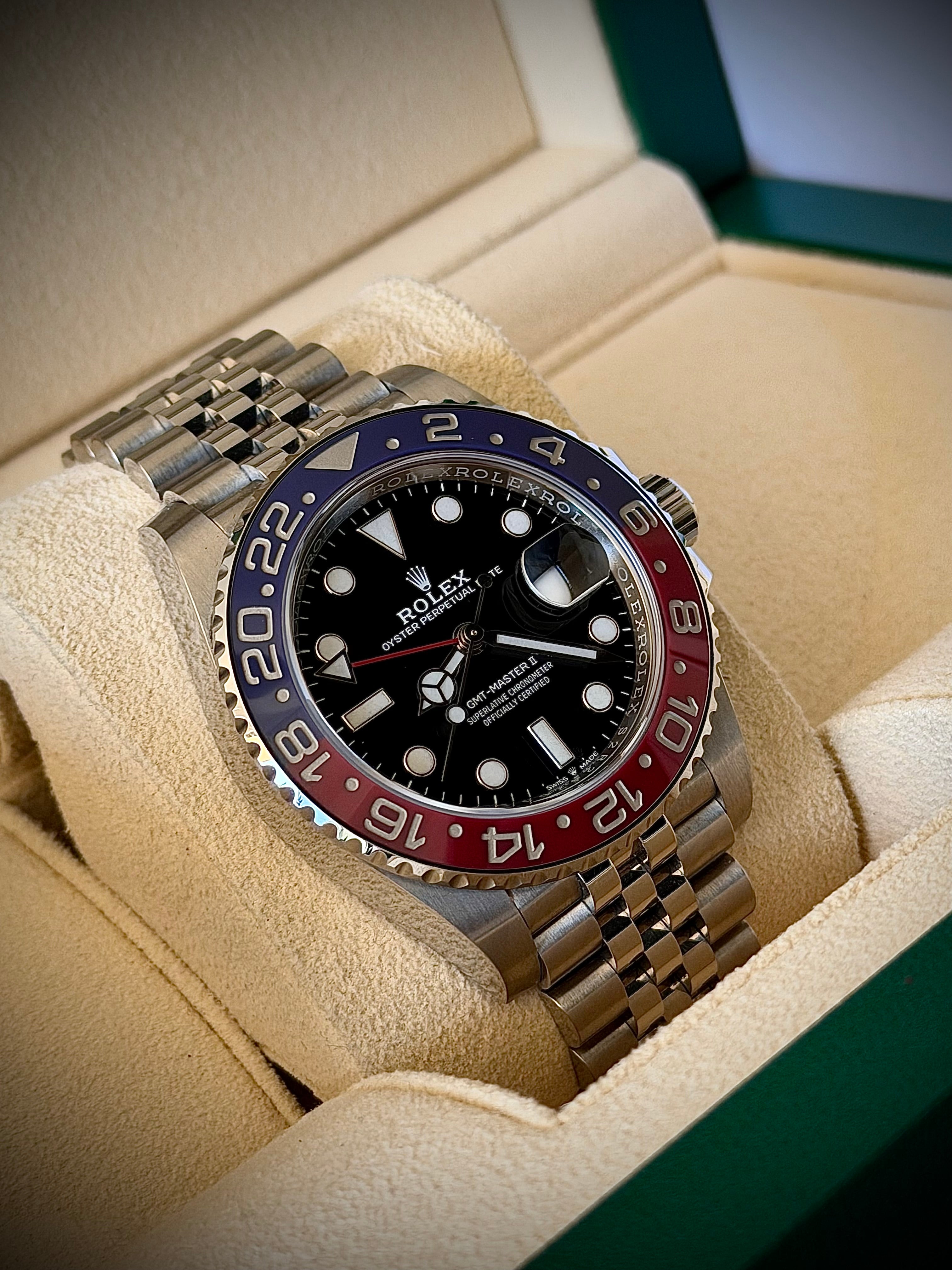 2019 ROLEX GMT MASTER II, PEPSI, 126710BLRO, FULL SET, INC GST