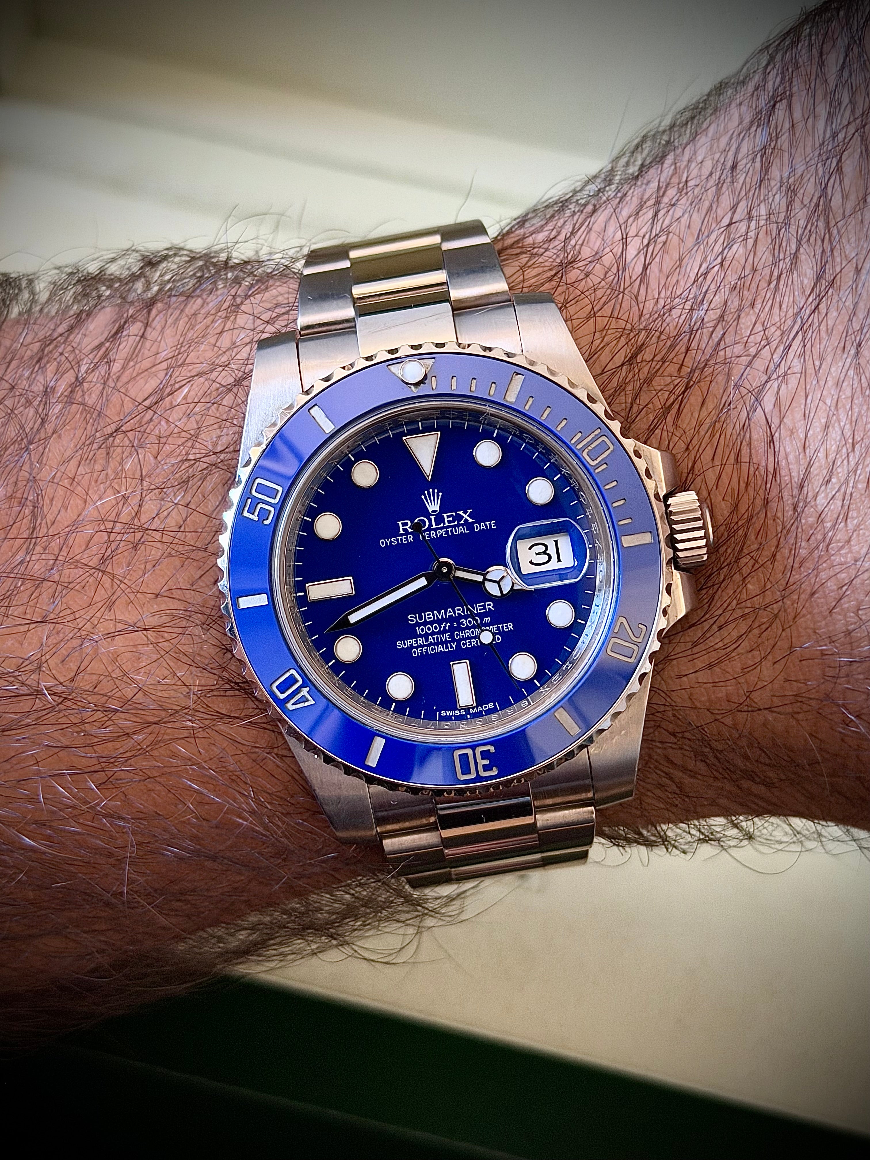 2017 ROLEX SUBMARINER DATE, 116619LB, SMURF, BOX AND PAPERS, INC GST