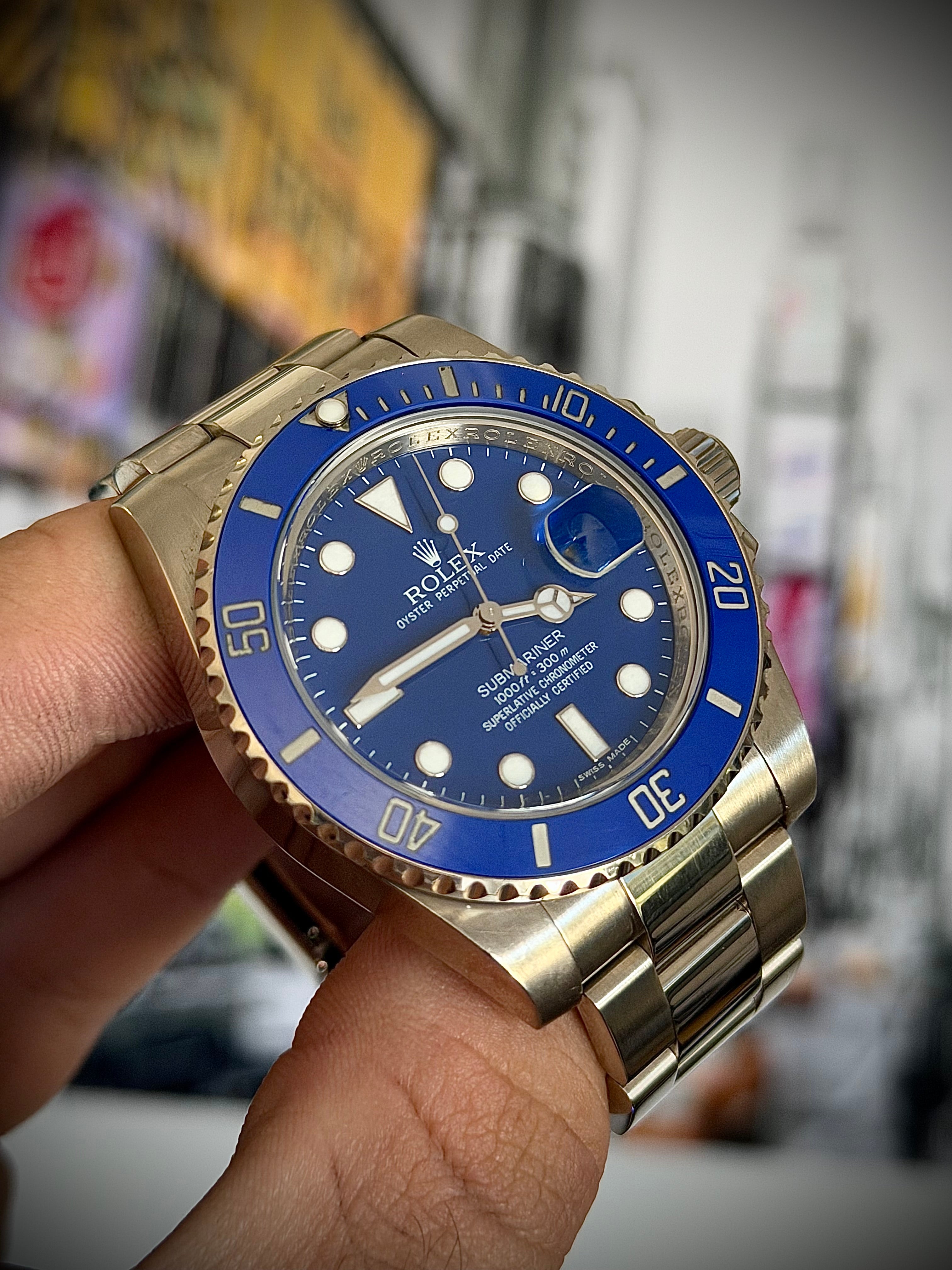 2017 ROLEX SUBMARINER DATE, 116619LB, SMURF, BOX AND PAPERS, INC GST