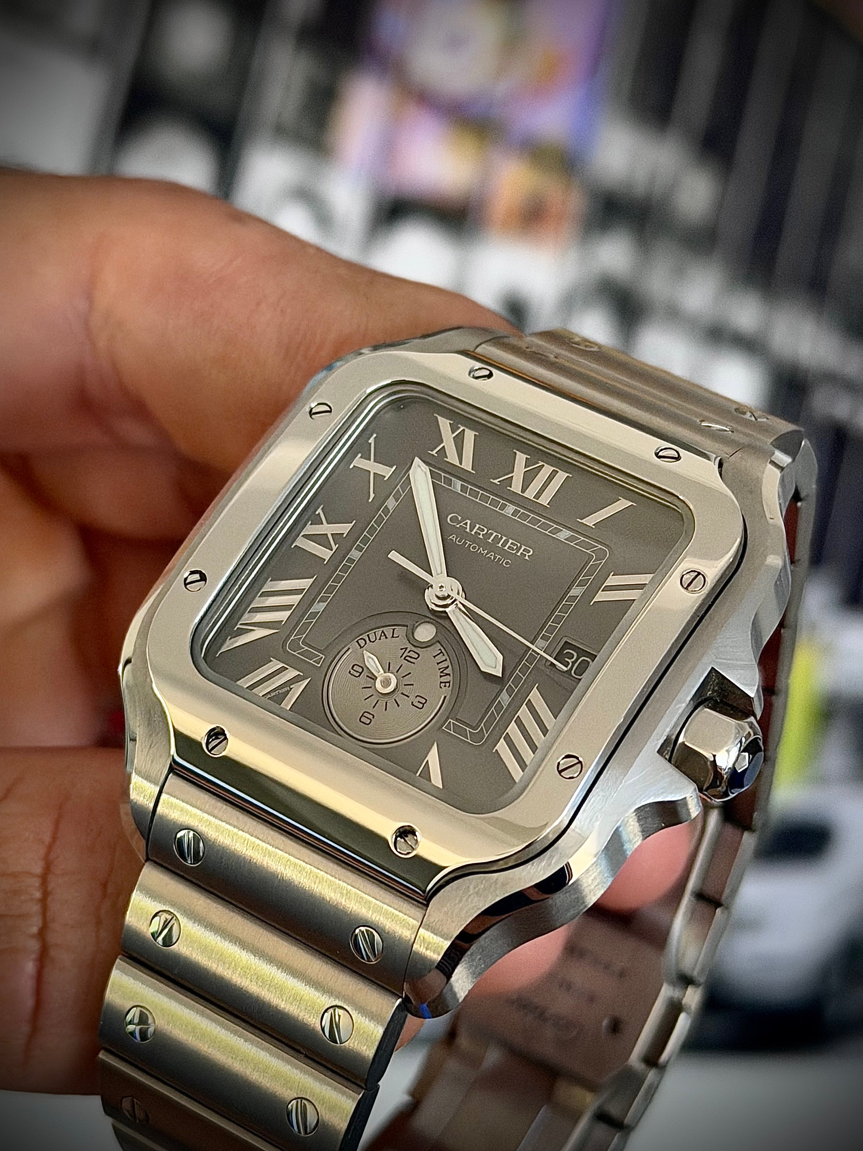 2024 CARTIER SANTOS DE CARTIER LARGE DUAL TIME, WSSA0076, BOX AND PAPERS, INC GST