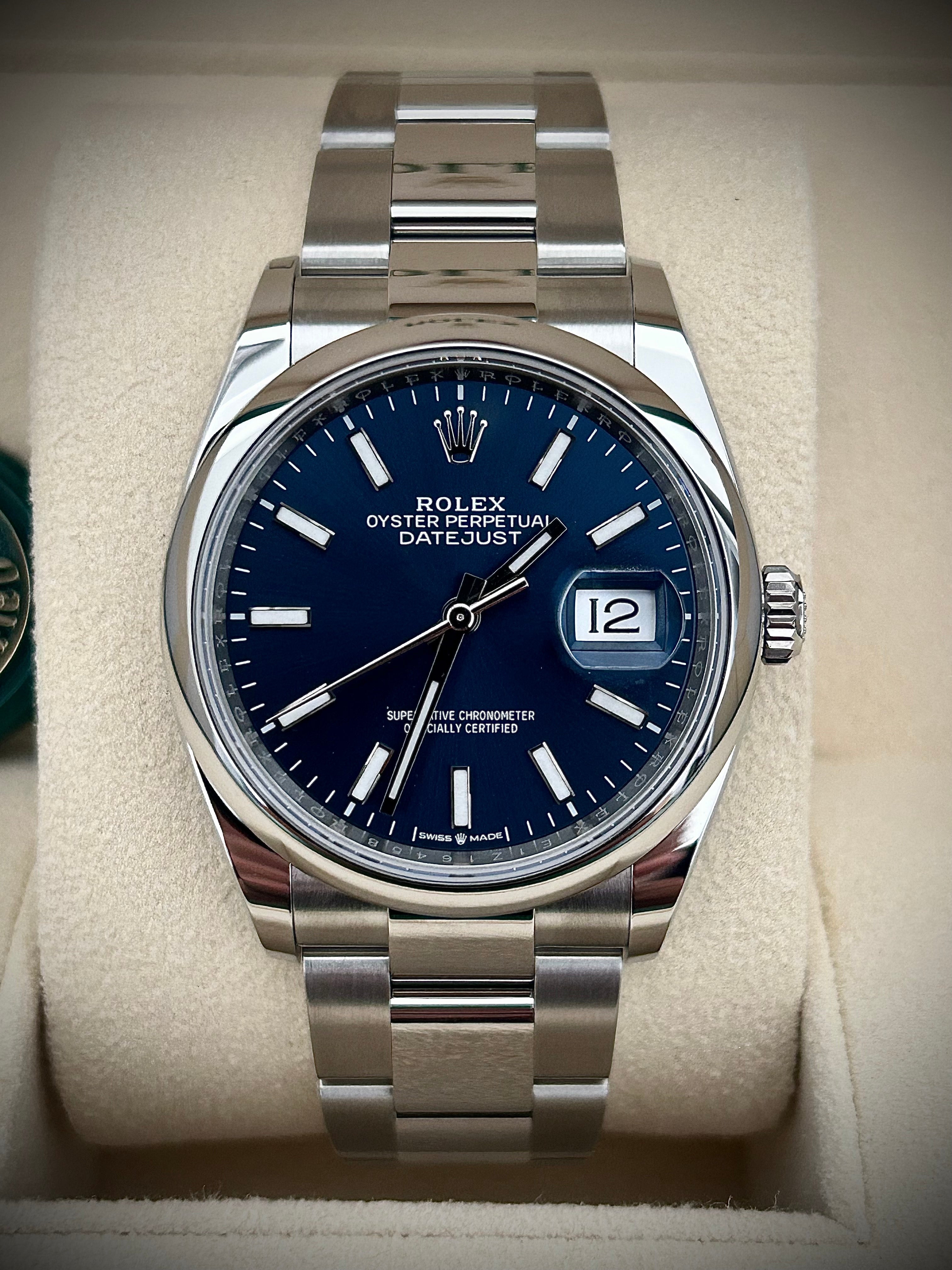 2024 ROLEX DATEJUST 36 BLUE DIAL, BRAND NEW, 126200, FULL SET, INC GST