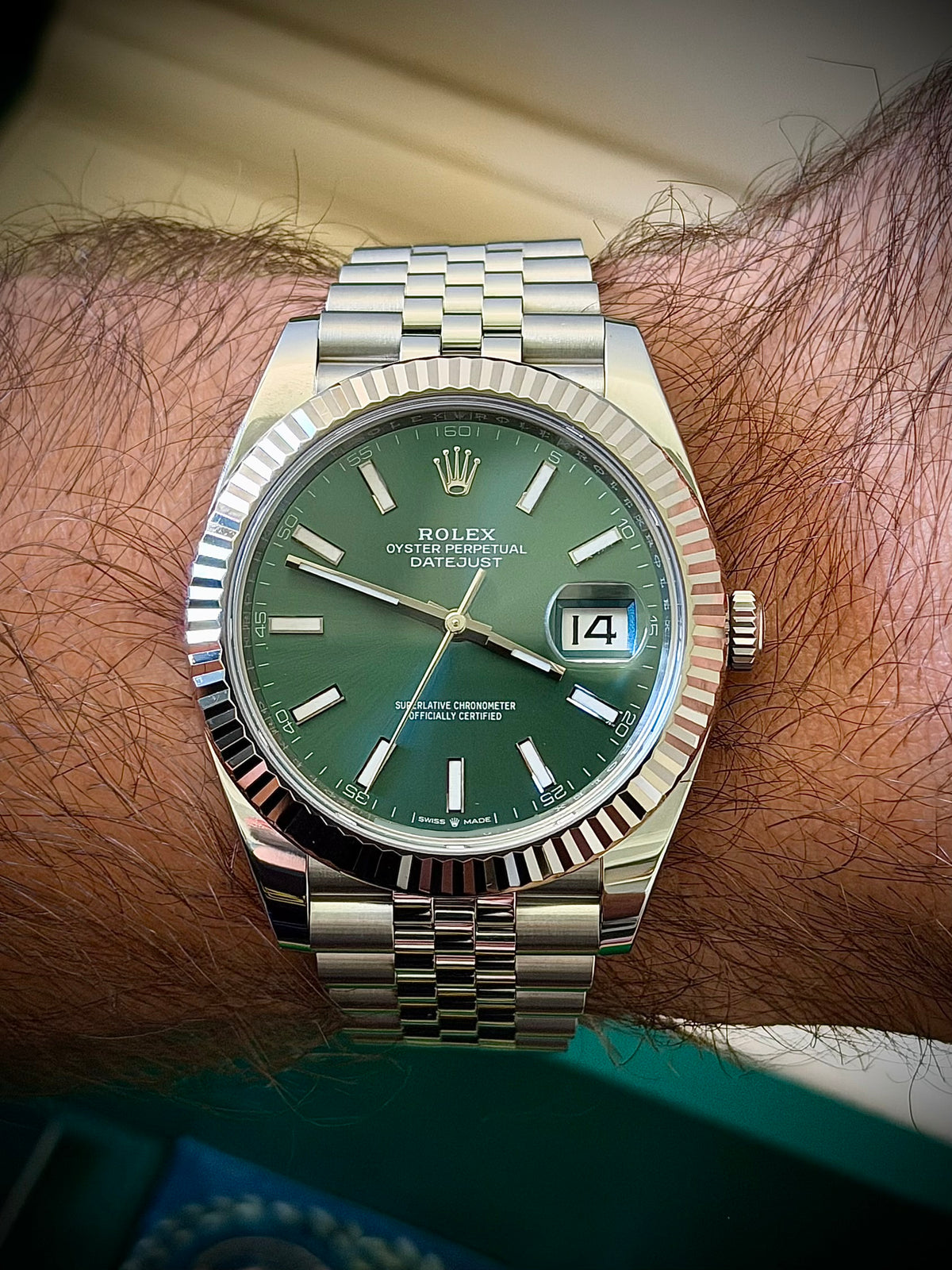 2026 ROLEX DATEJUST 41, 126334, MINT GREEN DIAL, FLUTED BEZEL, JUBILEE BRACELET, FULL SET, INC GST