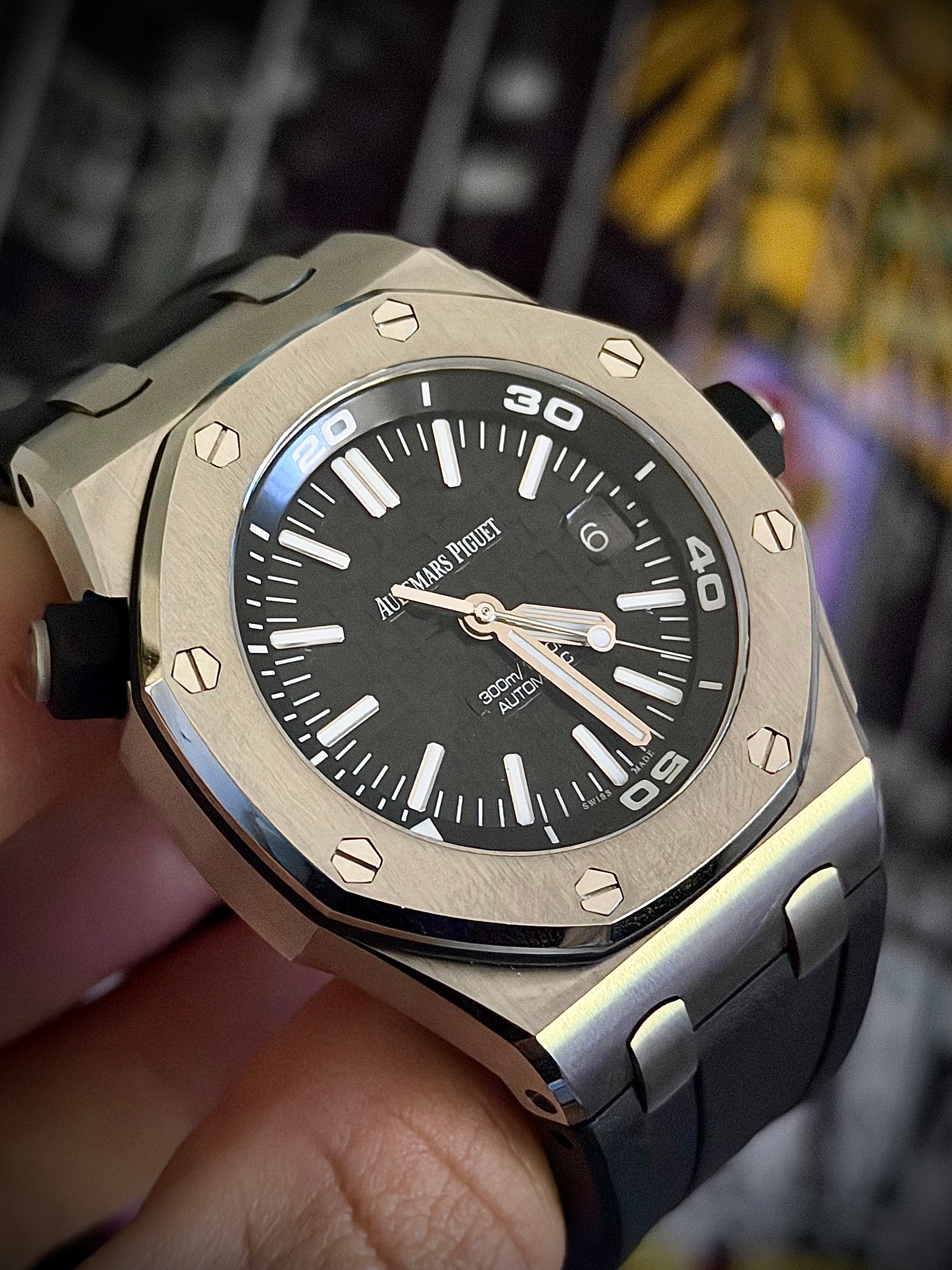 2018 AUDEMARS PIGUET ROYAL OAK OFFSHORE DIVER, 15710ST.OO.A002CA.01, BLACK DIAL, FULL SET, INC GST
