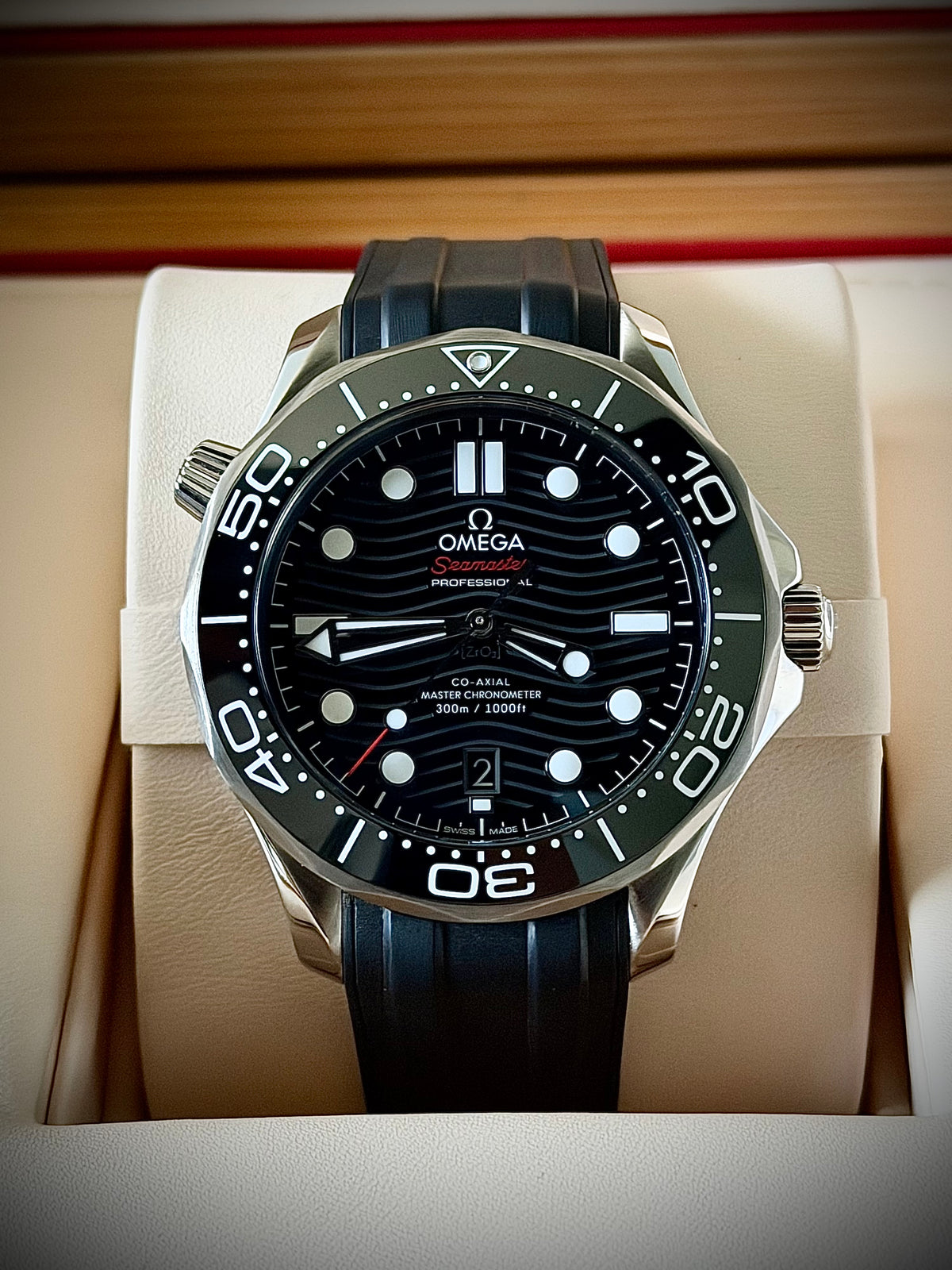 2025 OMEGA SEAMASTER DIVER 300M, 210.32.42.20.01.001, BLACK DIAL, BLACK RUBBER STRAP, FULL SET, INC GST