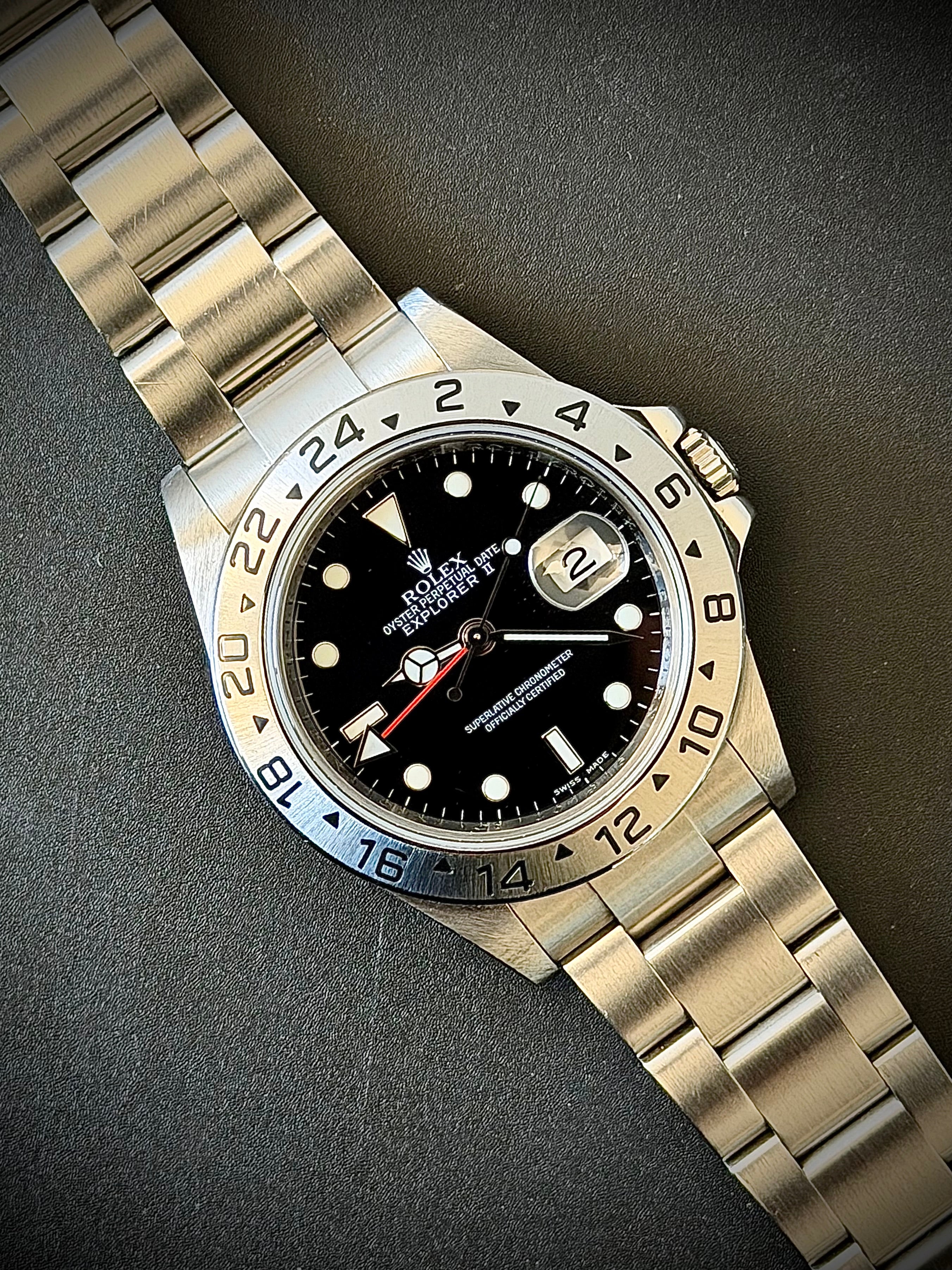 2007 ROLEX EXPLORER II, 16570, NO HOLES SEL, ENGRAVED REHAUT, 3186 MOVEMENT, WATCH ONLY, INC GST