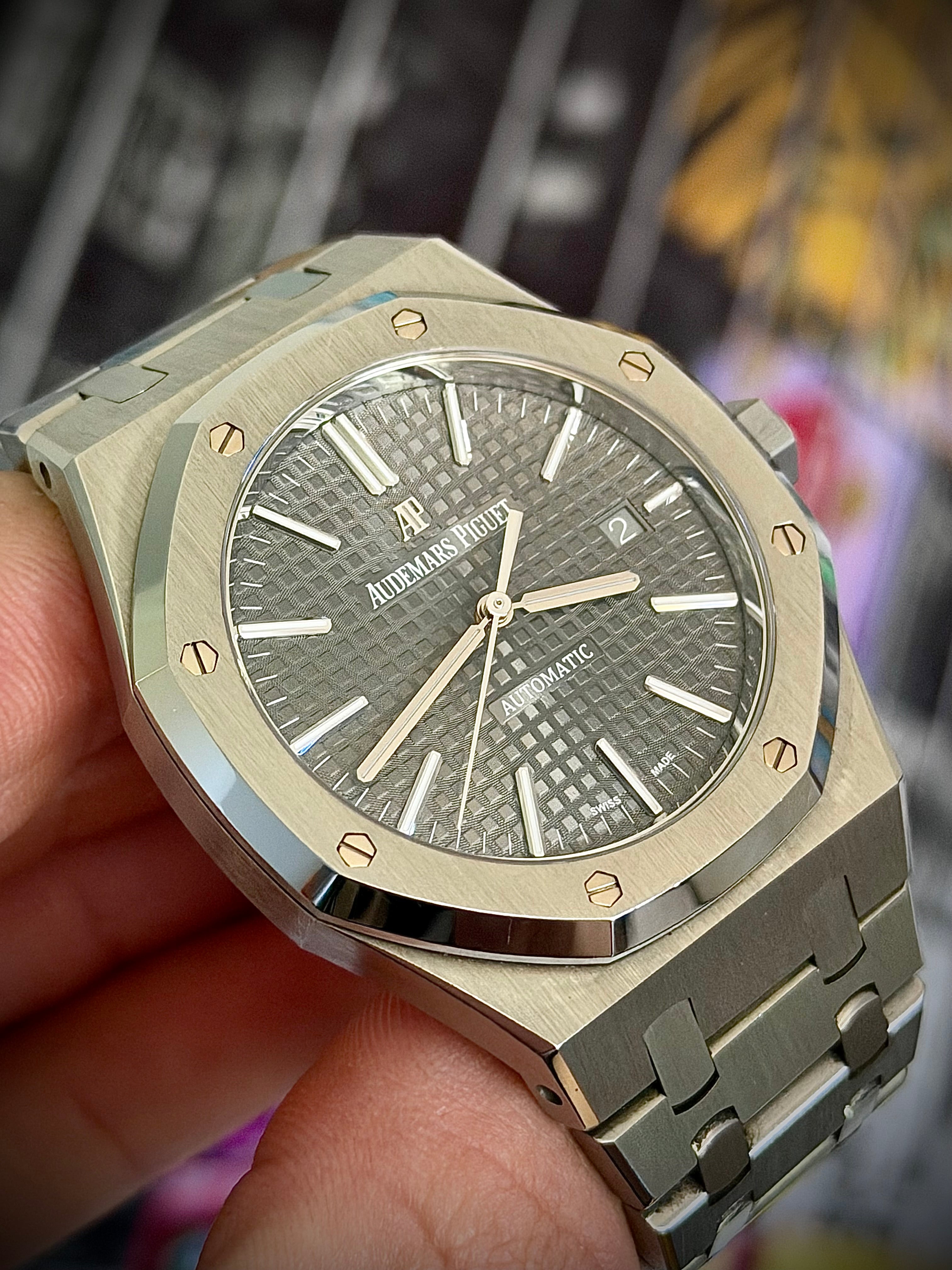 2019 AUDEMARS PIGUET ROYAL OAK 41, 15400ST.OO.1220ST.04, GREY RUTHENIUM DIAL, FULL SET, 2025 AP SERVICE, INC GST