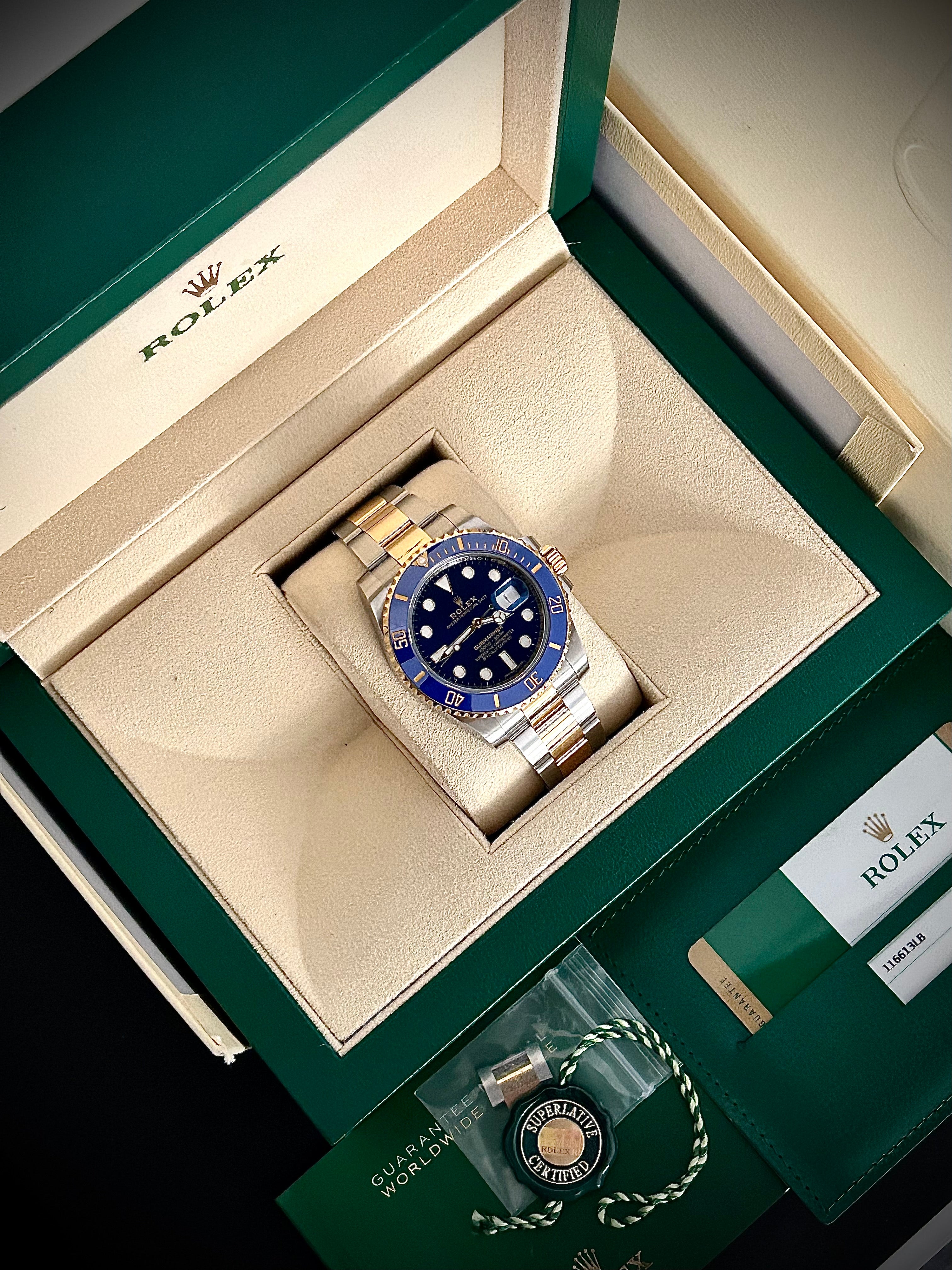 2019 ROLEX SUBMARINER BLUESY 116613LB, BOX AND PAPERS, INC GST