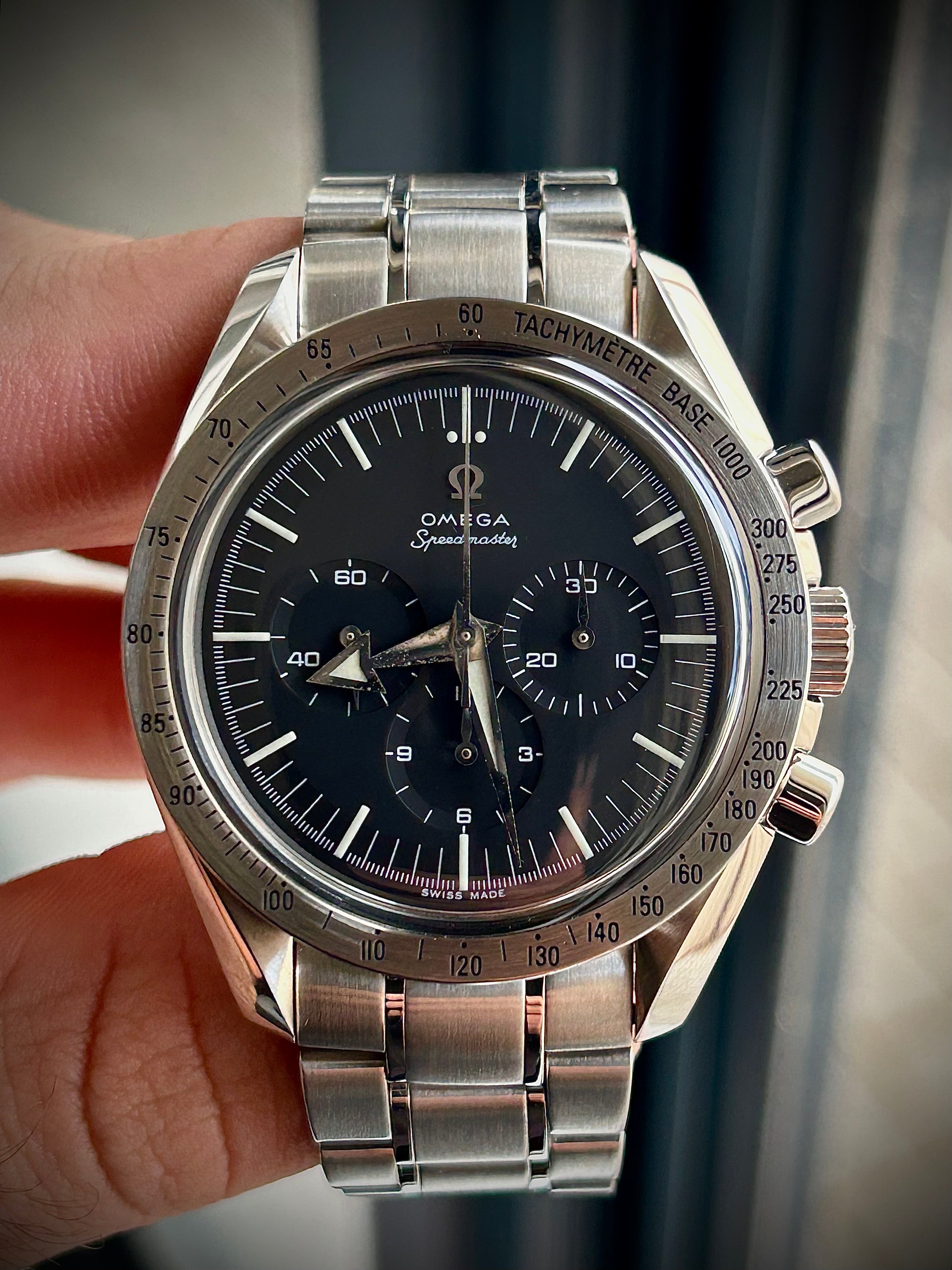 1998 OMEGA SPEEDMASTER BROAD ARROW, 3594.50, FULL SET, INC GST