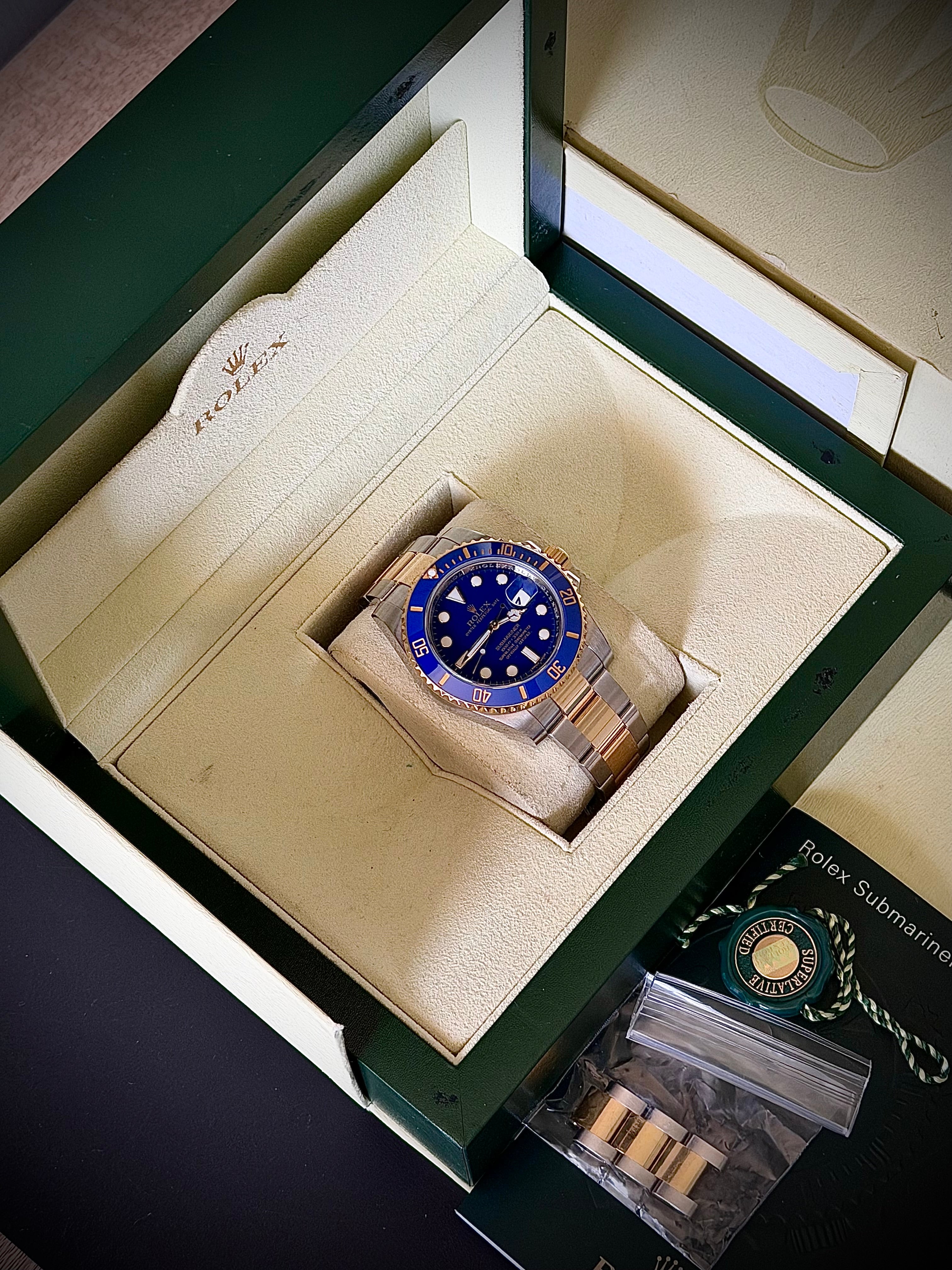 CIRCA 2010 ROLEX SUBMARINER DATE, 116613LB, MATTE BLUE “SMURF” DIAL, BOX & BOOKLETS, INC GST