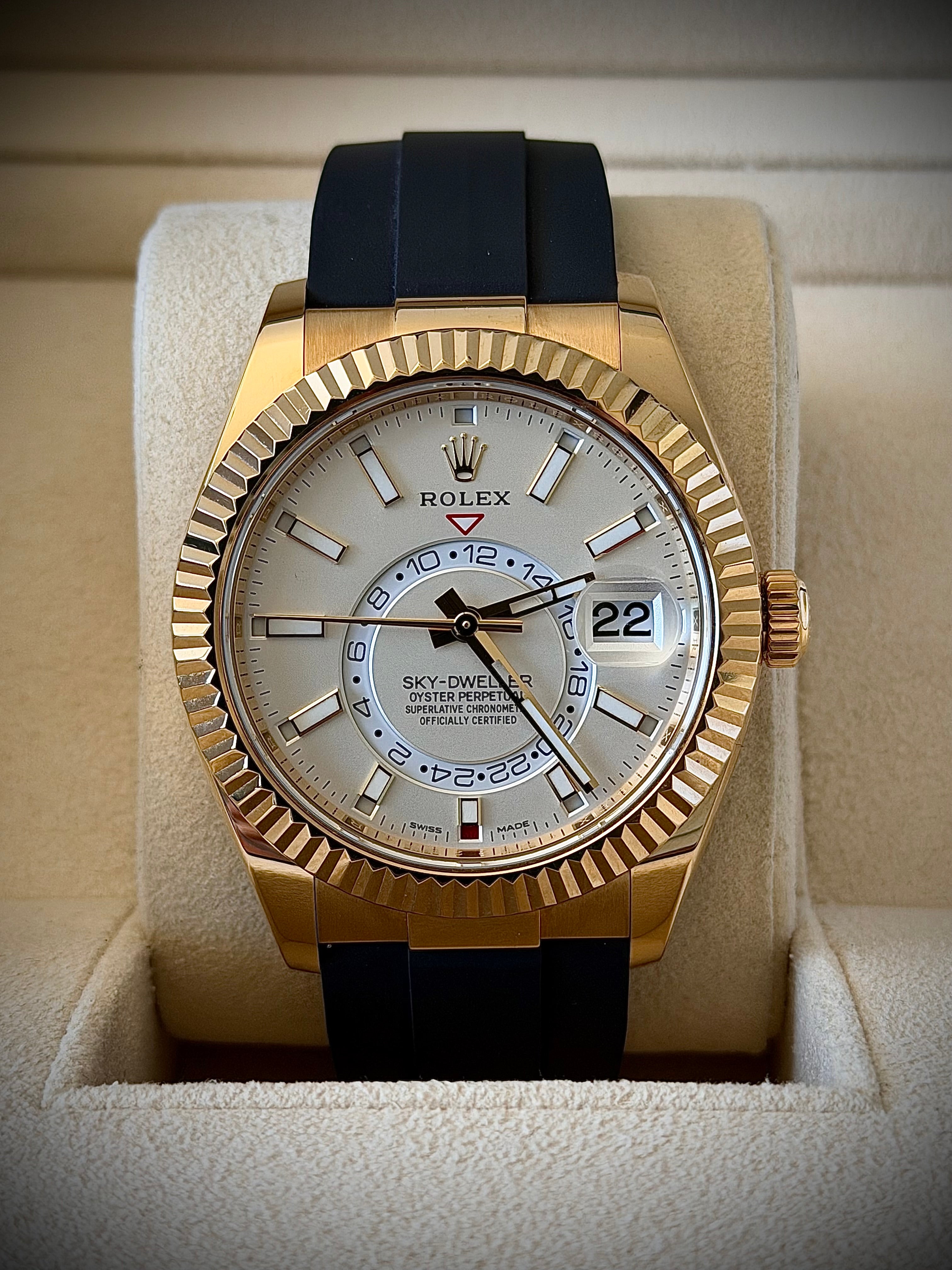 2022 ROLEX SKY-DWELLER, 326238, WHITE DIAL, OYSTERFLEX, FULL SET, INC GST