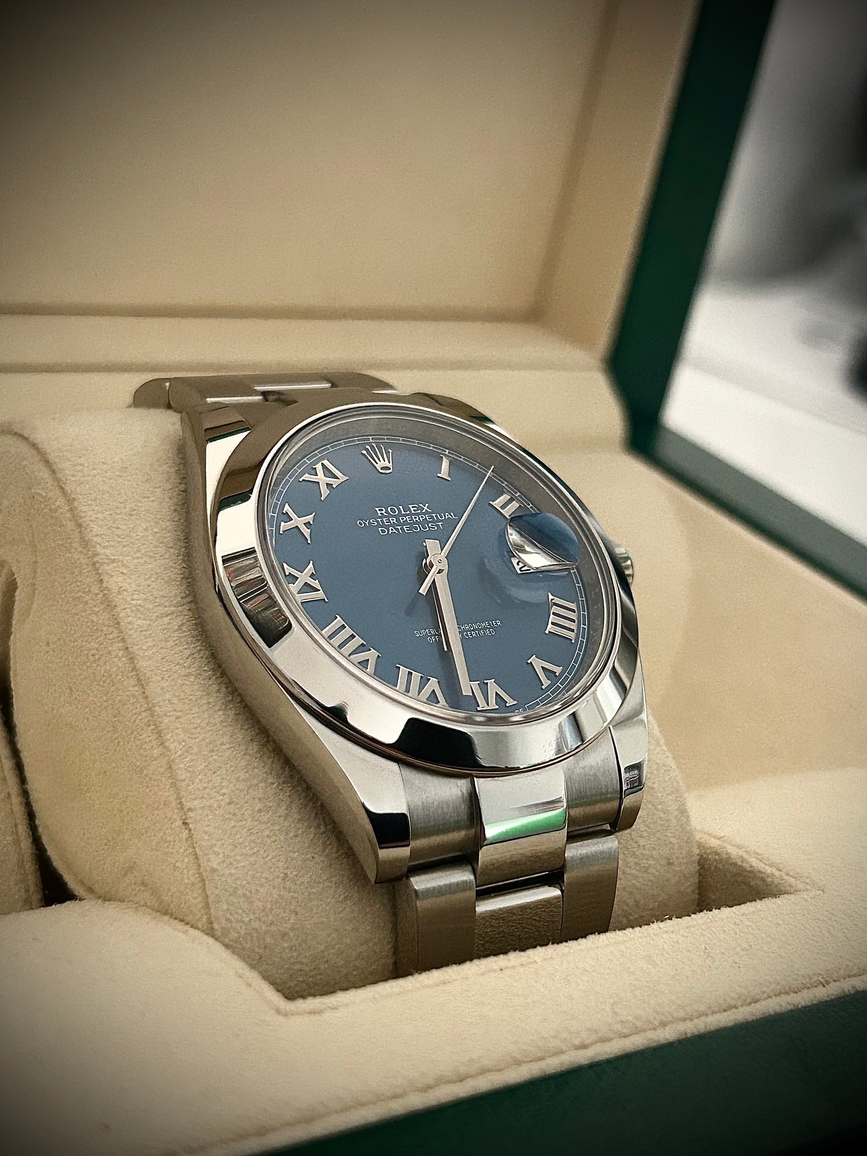 ROLEX DATEJUST 41 AZZURRO DIAL, 126300, BOX AND BOOKLET, INC GST