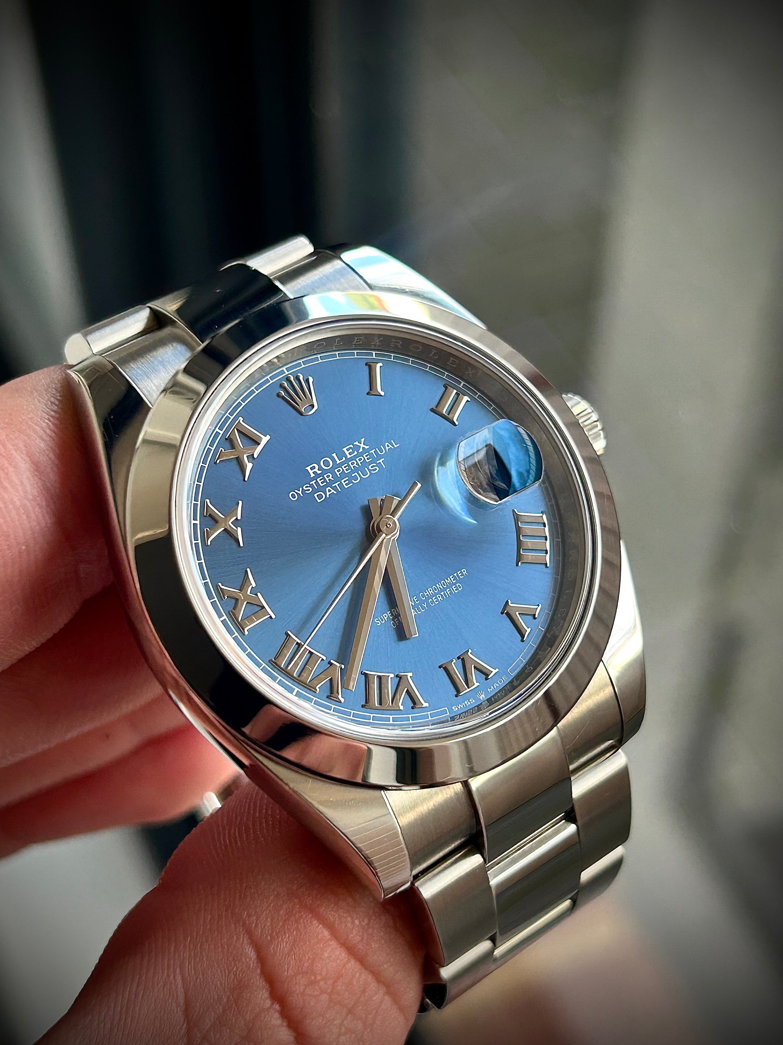 ROLEX DATEJUST 41 AZZURRO DIAL, 126300, BOX AND BOOKLET, INC GST