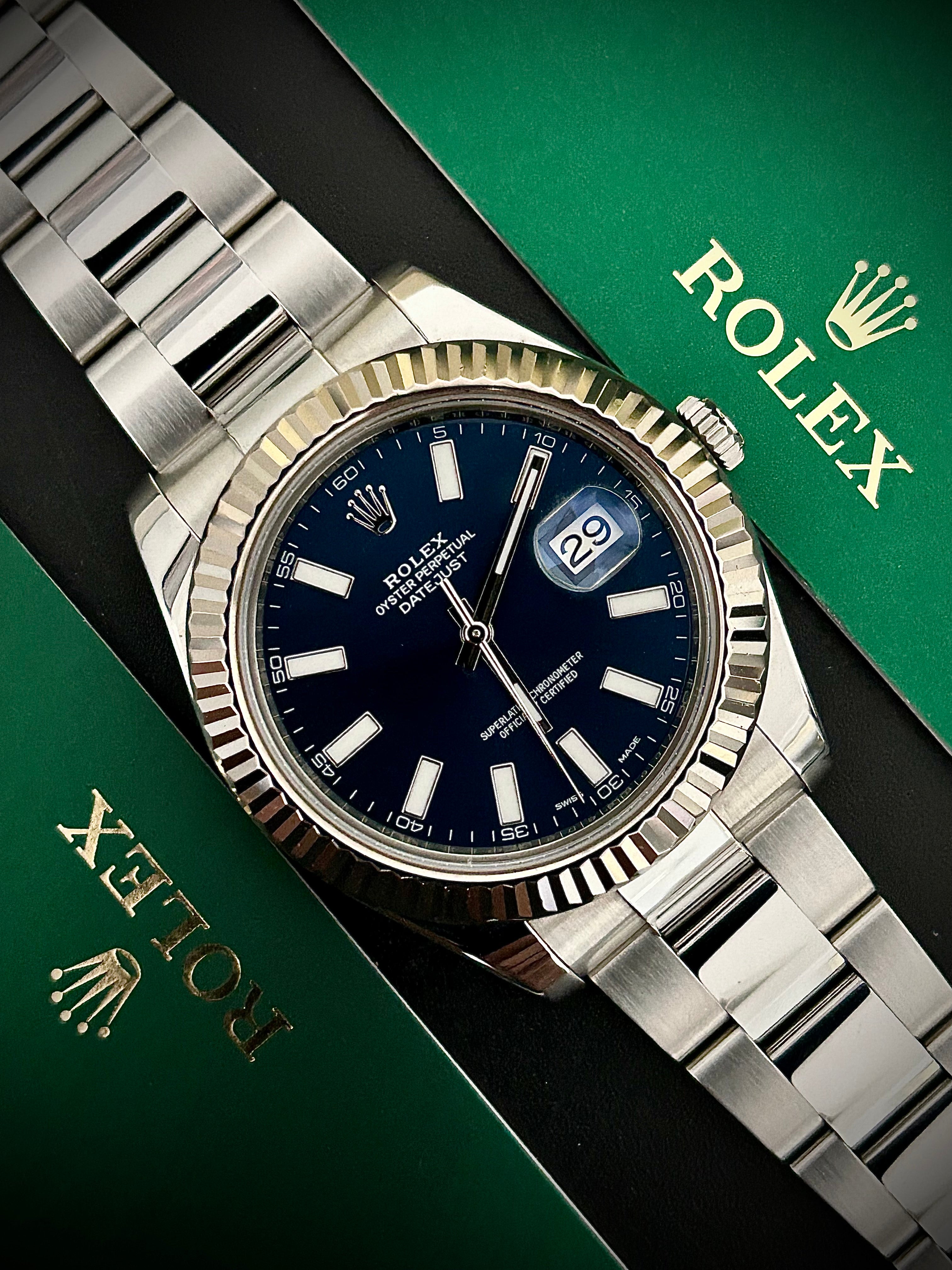 2016 ROLEX DATE JUST II, BLUE DIAL, 116334, FULL SET, INC GST