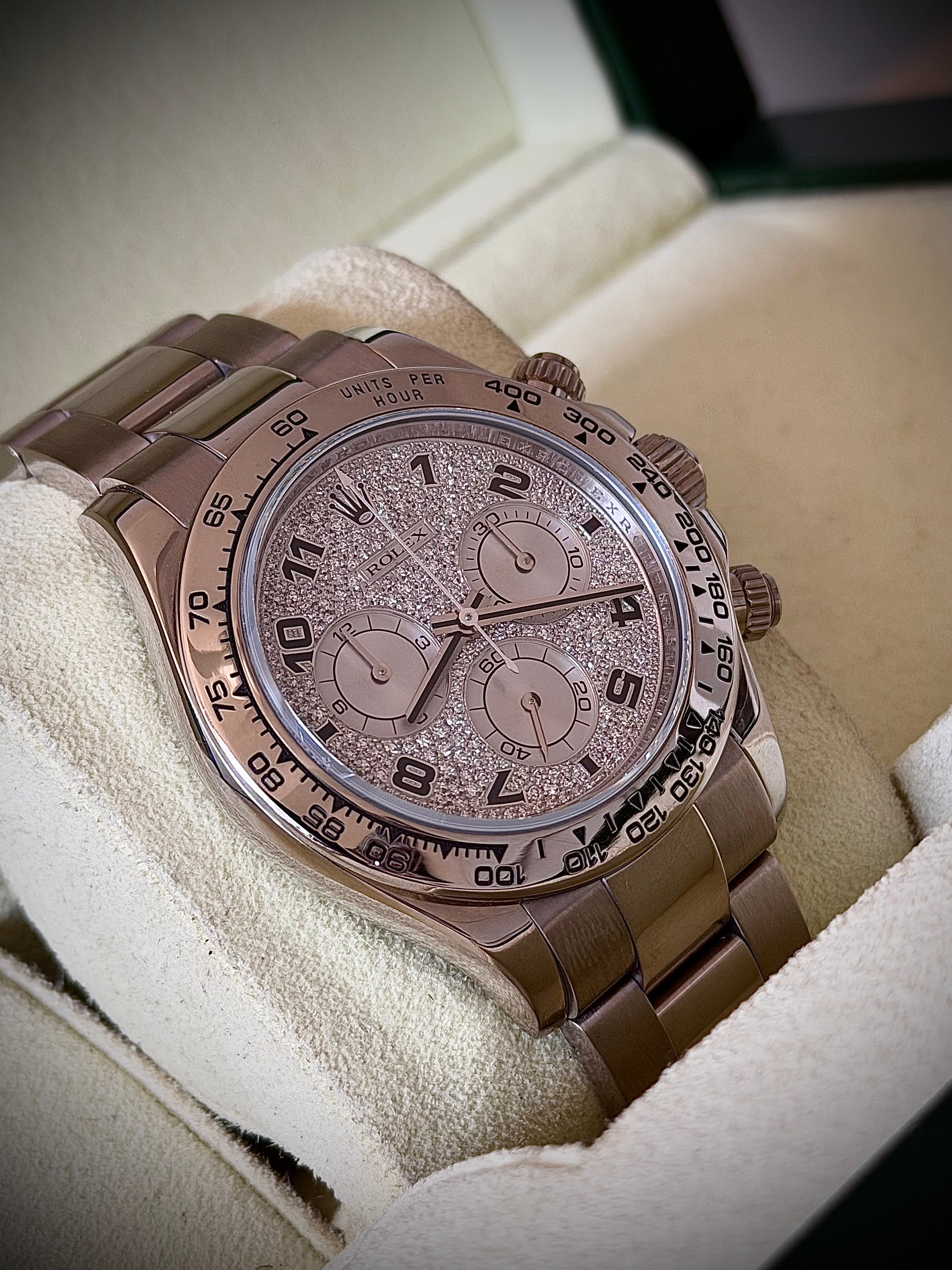 2008 ROLEX DAYTONA 18CT WHITE GOLD, 116509, FACTORY DIAMOND PAVÉ ARABIC DIAL, FULL SET, INC GST