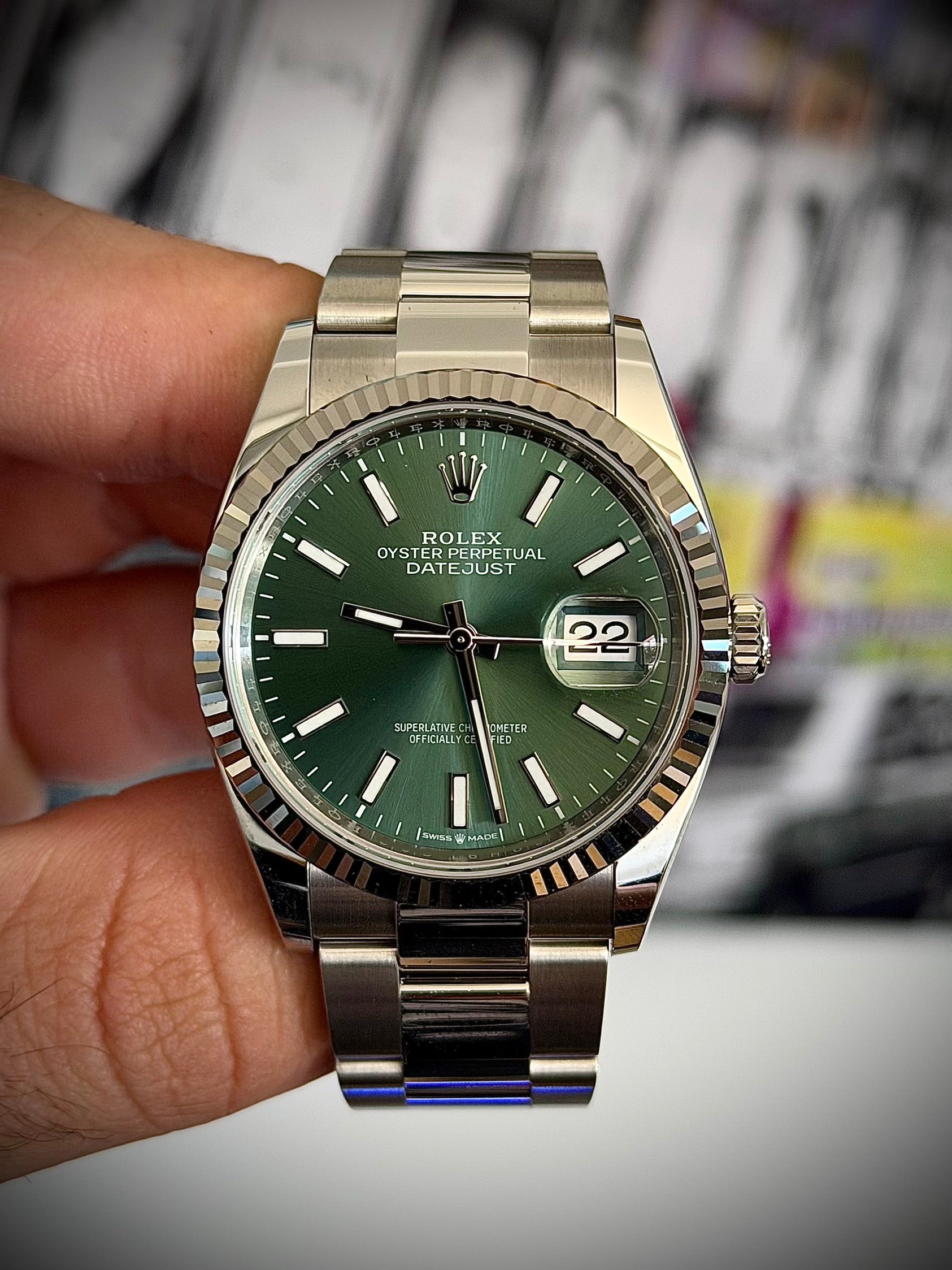 2026 ROLEX DATEJUST 36, 126234, MINT GREEN DIAL, OYSTER BRACELET, AS NEW, FULL SET, INC GST