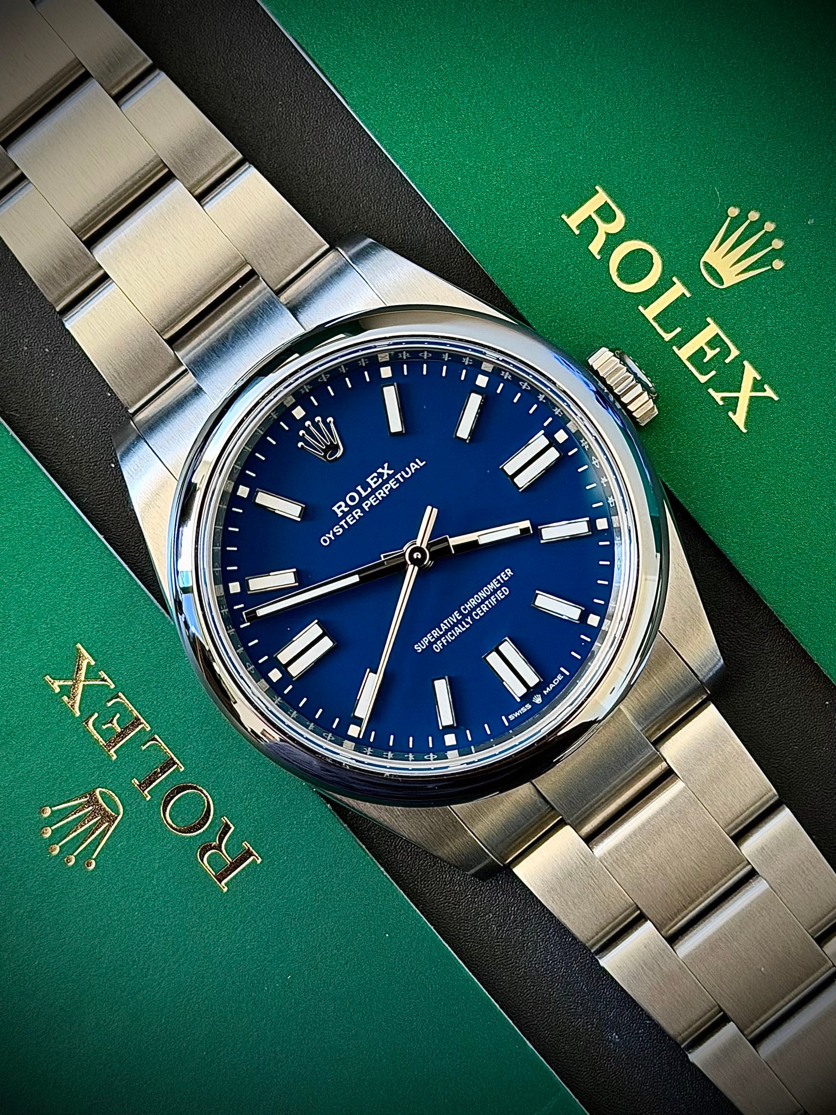 2025 ROLEX OYSTER PERPETUAL 41, MATTE BLUE DIAL, FULL SET, INC GST