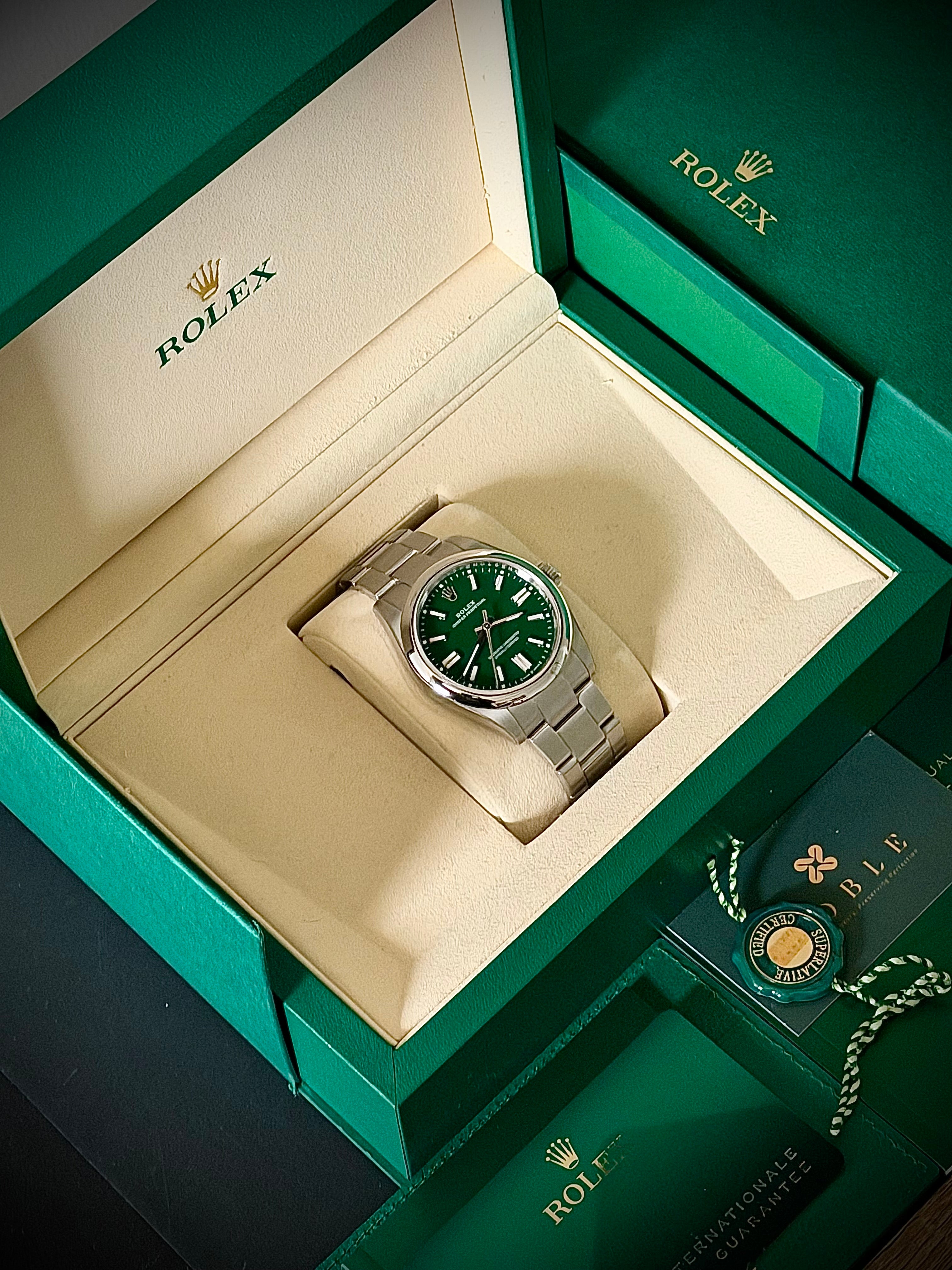 ROLEX OYSTER ボックス グリーン 2025 ROLEX OYSTER PERPETUAL 41, 134300, GREEN DIAL, FULL SET, INC GST