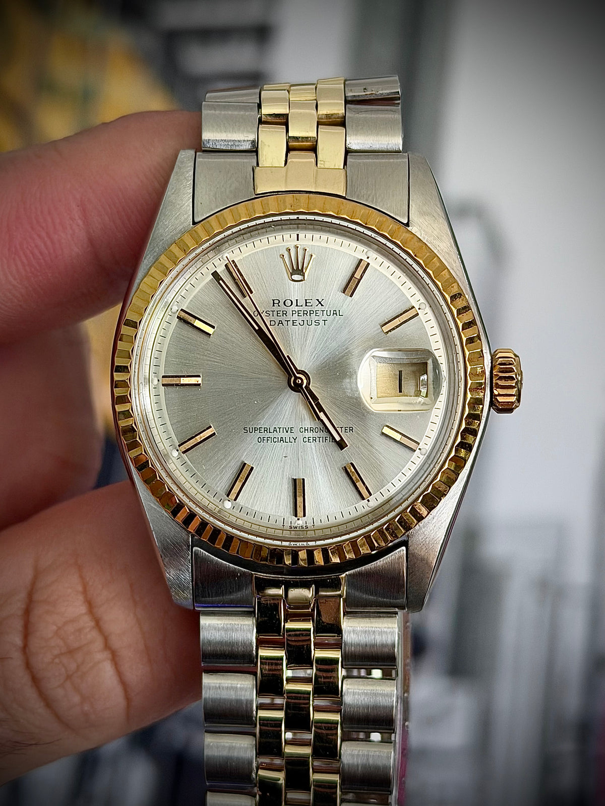 1975 ROLEX DATEJUST 36, 1601, TWO-TONE, PIE-PAN DIAL, FOLDED-LINK JUBILEE BRACELET, ROLEX SERVICE BOX, INC GST