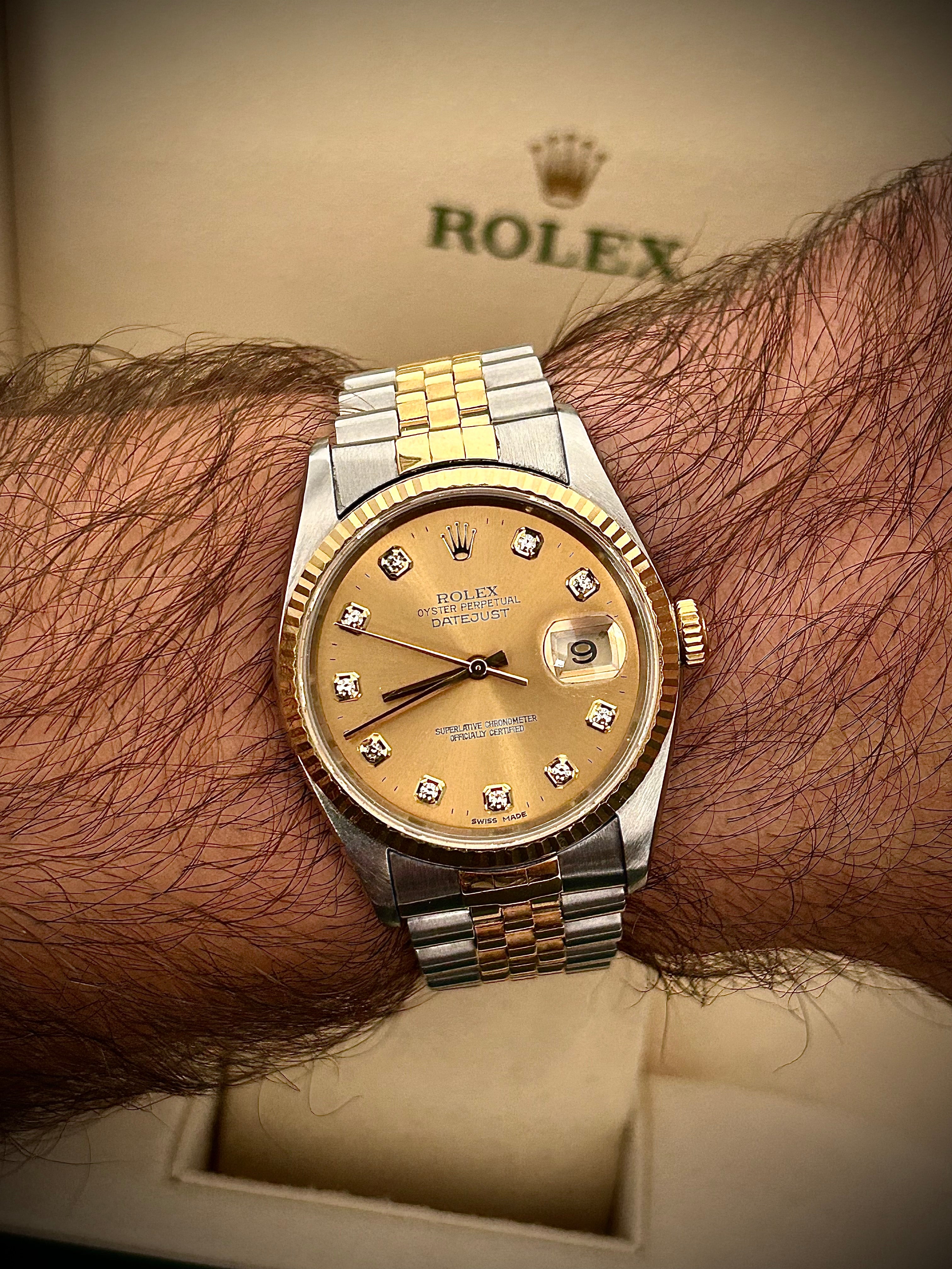 1991 ROLEX DATEJUST 36, TWO TONE, DIAMOND DIAL, 16233, WATCH ONLY, INC GST