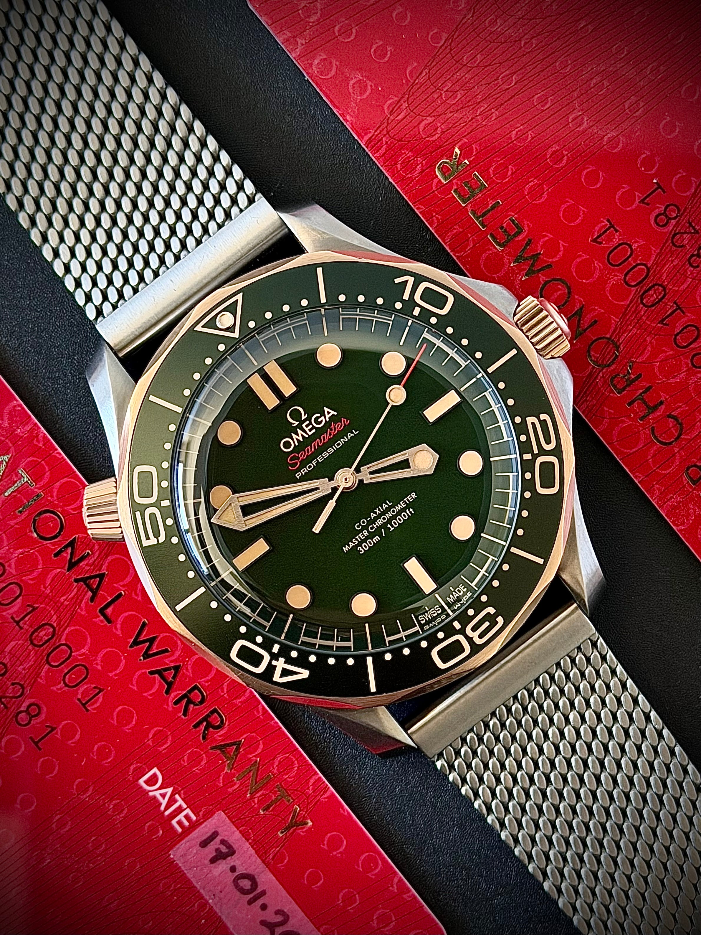 2025 OMEGA SEAMASTER 300, 42MM BRONZE GOLD ON TITANIUM, FULL SET, INC GST