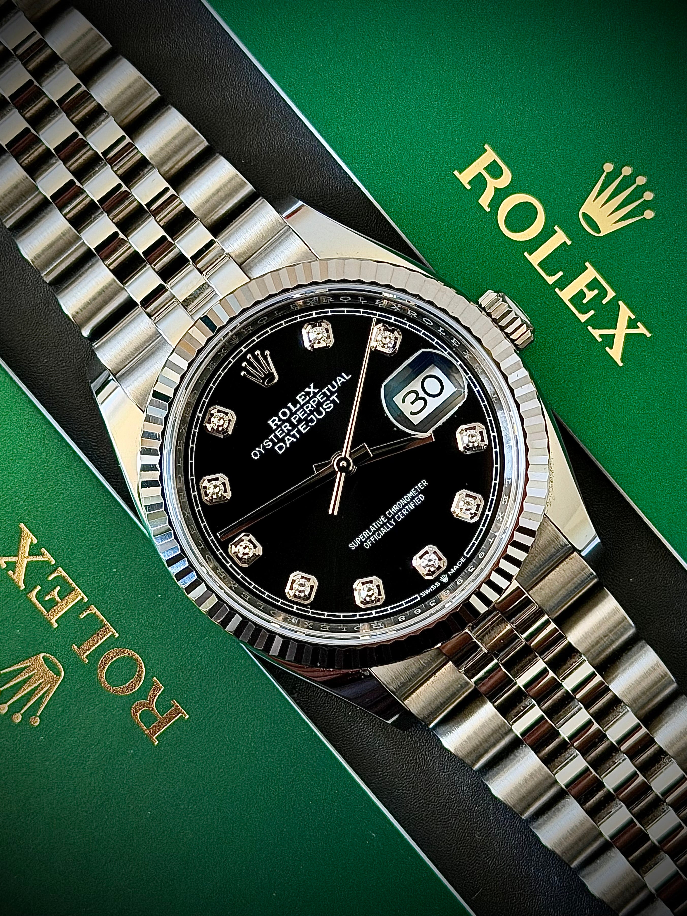 2020 ROLEX DATEJUST 36, 126234, BLACK DIAMOND DIAL, FULL SET, INC GST