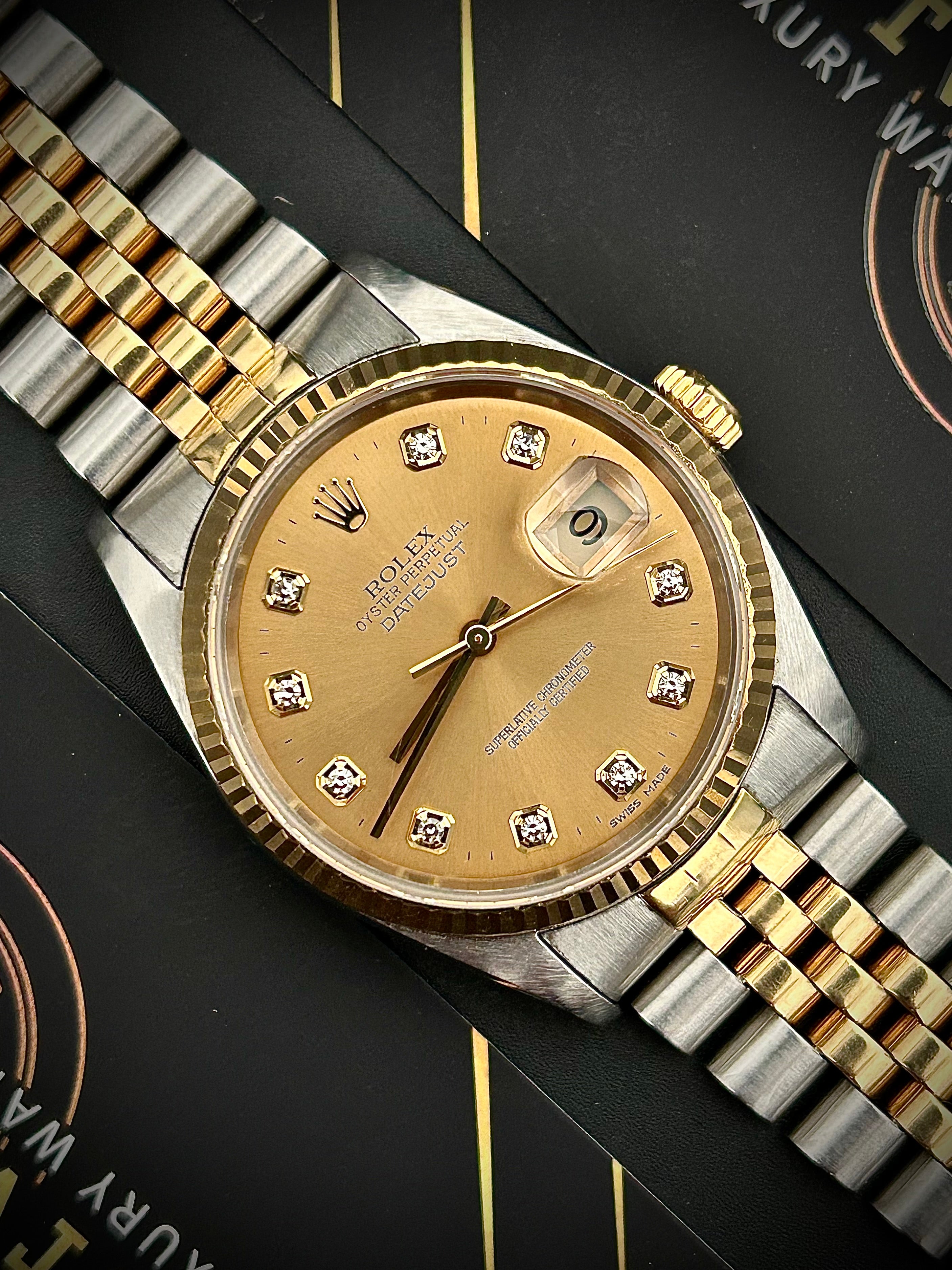 1991 ROLEX DATEJUST 36, TWO TONE, DIAMOND DIAL, 16233, WATCH ONLY, INC GST