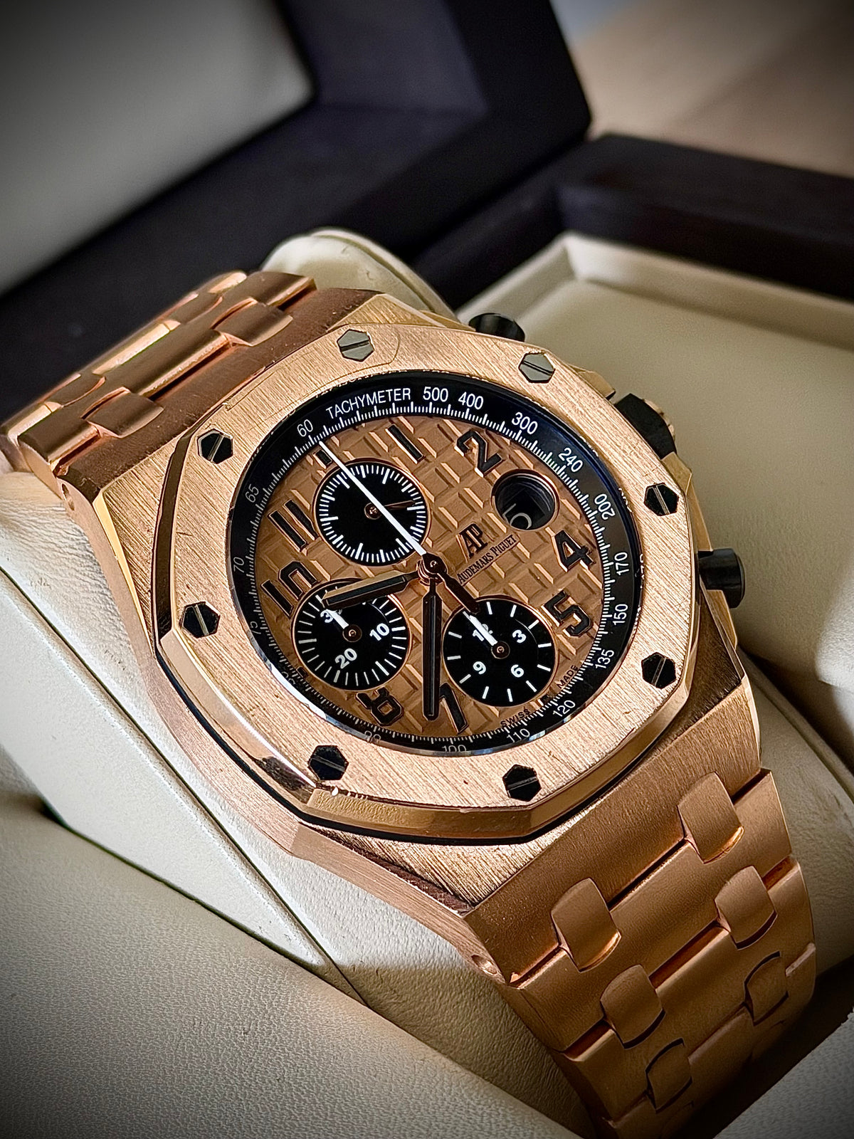 CIRCA 2014 AUDEMARS PIGUET ROYAL OAK OFFSHORE CHRONOGRAPH  “BRICK”, 26470OR.OO.1000OR.01, 18CT PINK GOLD, WATCH & BOX, INC GST