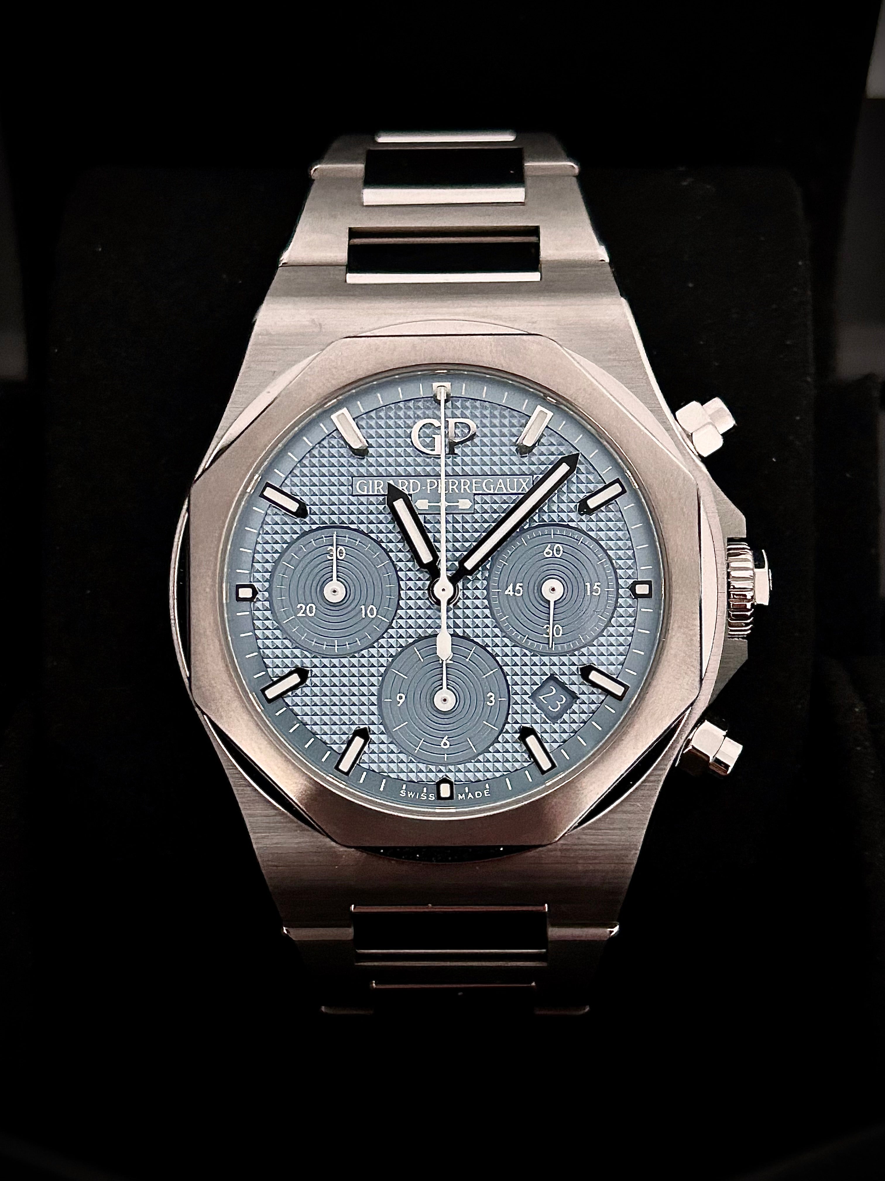 2024 GIRARD-PERREGAUX LAUREATO CHRONOGRAPH ICE BLUE, LIMITED TO 180 PIECES, FULL SET, INC GST