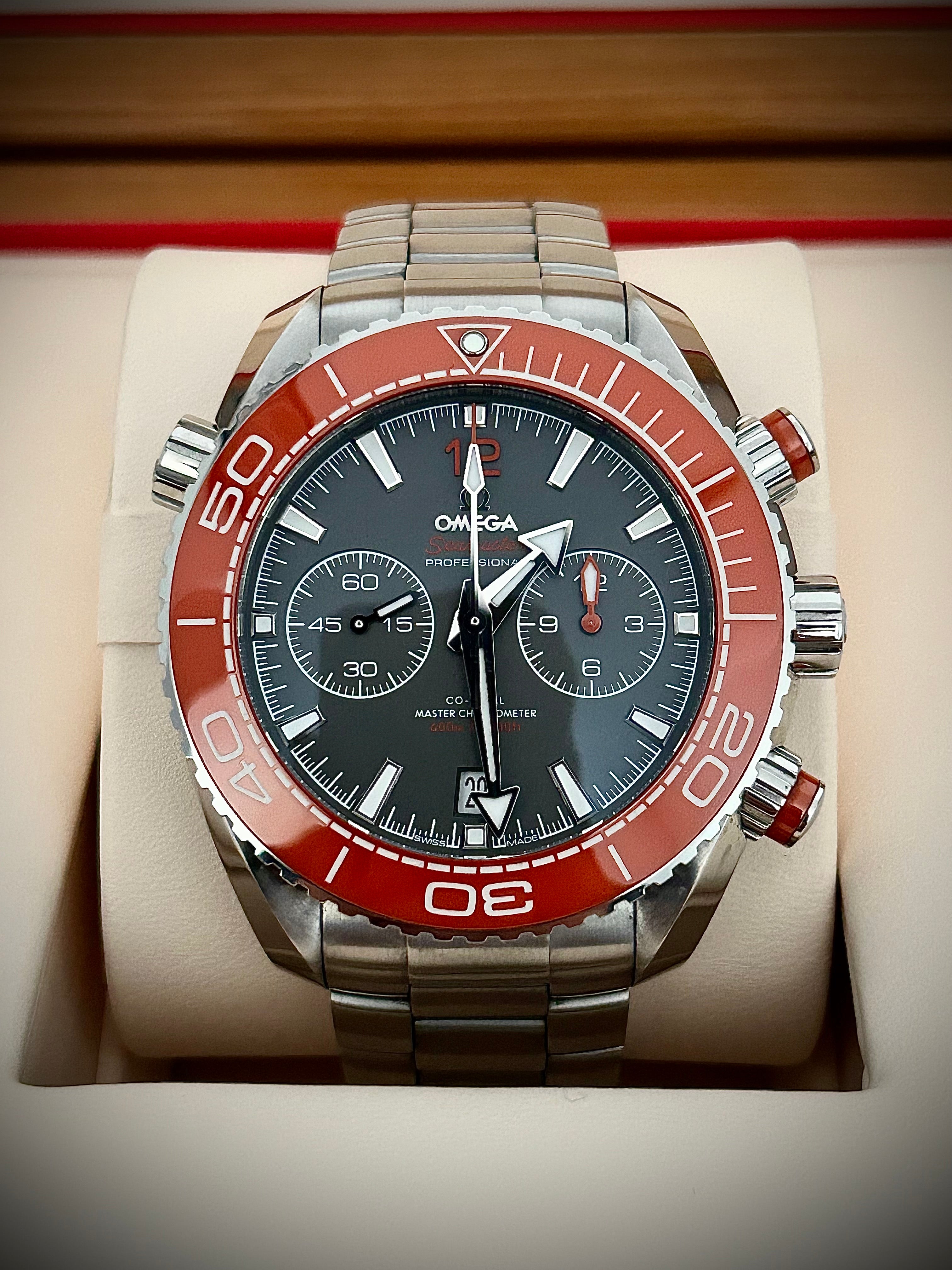 2022 OMEGA SEAMASTER PLANET OCEAN CO AXIAL CHRONOGRAPH 600M, 45.5MM, FULL SET, INC GST