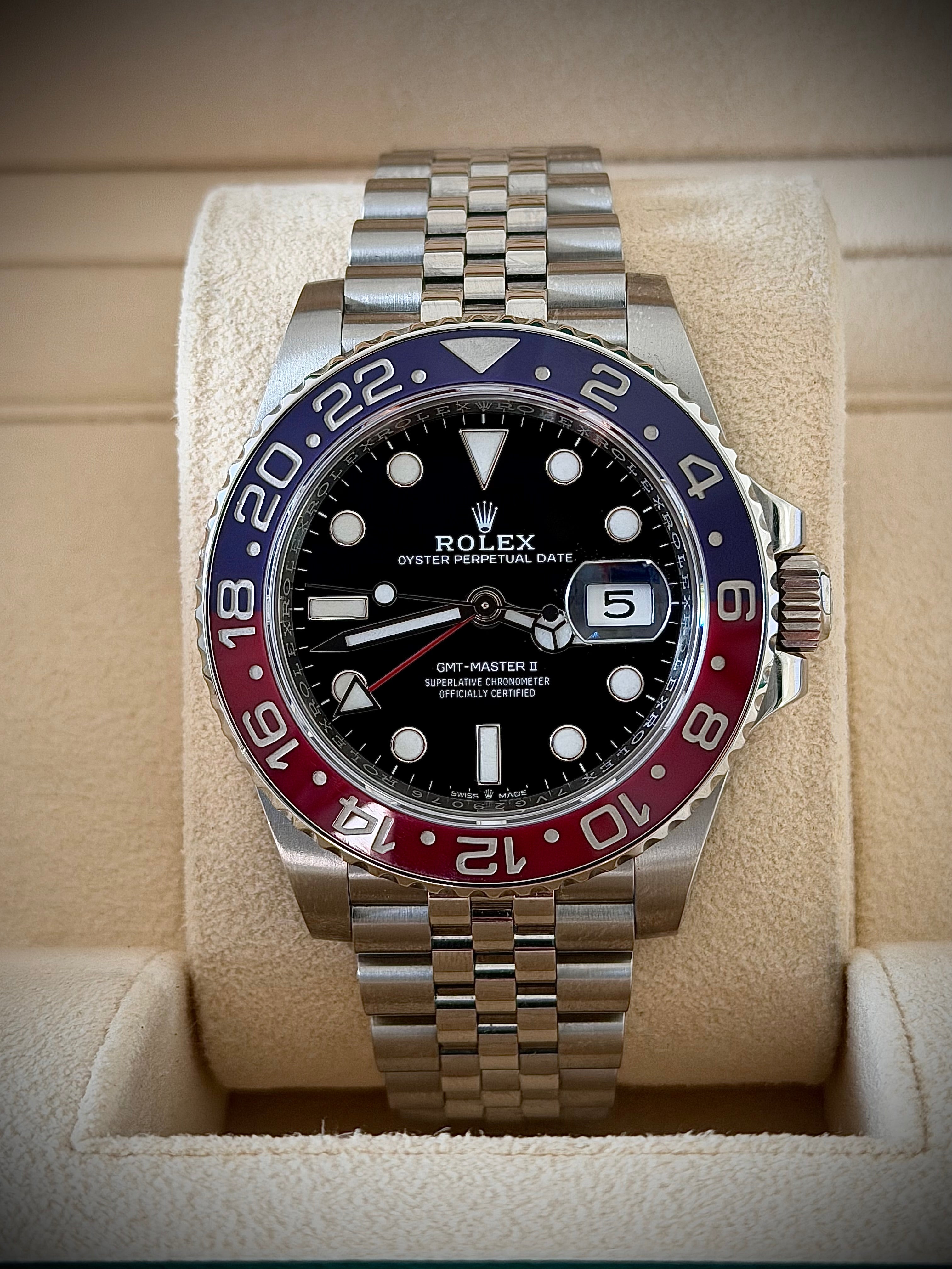 2018 ROLEX GMT MASTER II, PEPSI, MK1 BEZEL, 126710BLRO, FULL SET, INC GST