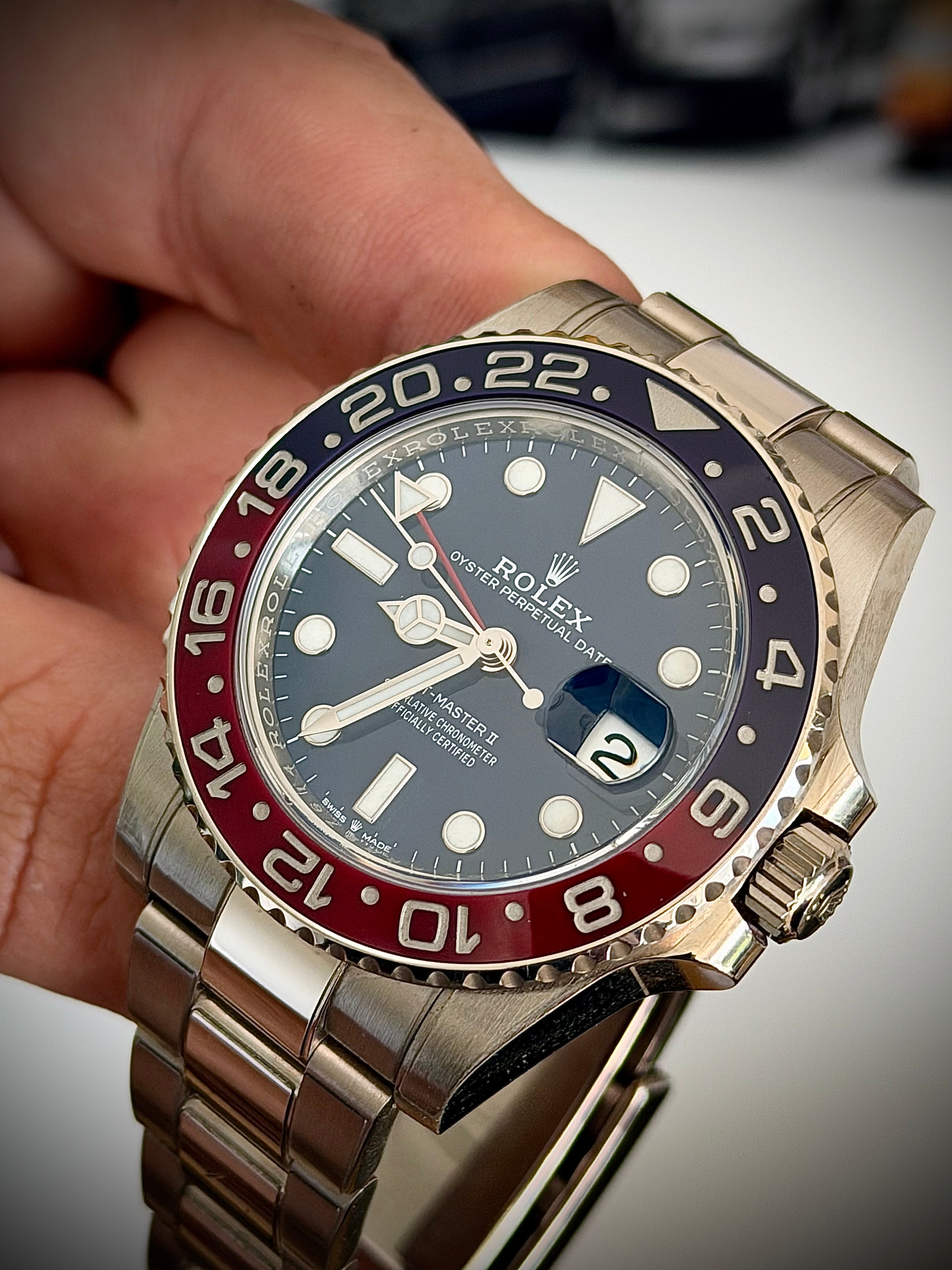 2020 ROLEX GMT MASTER II, PEPSI, WHITE GOLD, BLUE DIAL, 126719BLRO, FULL SET, INC GST