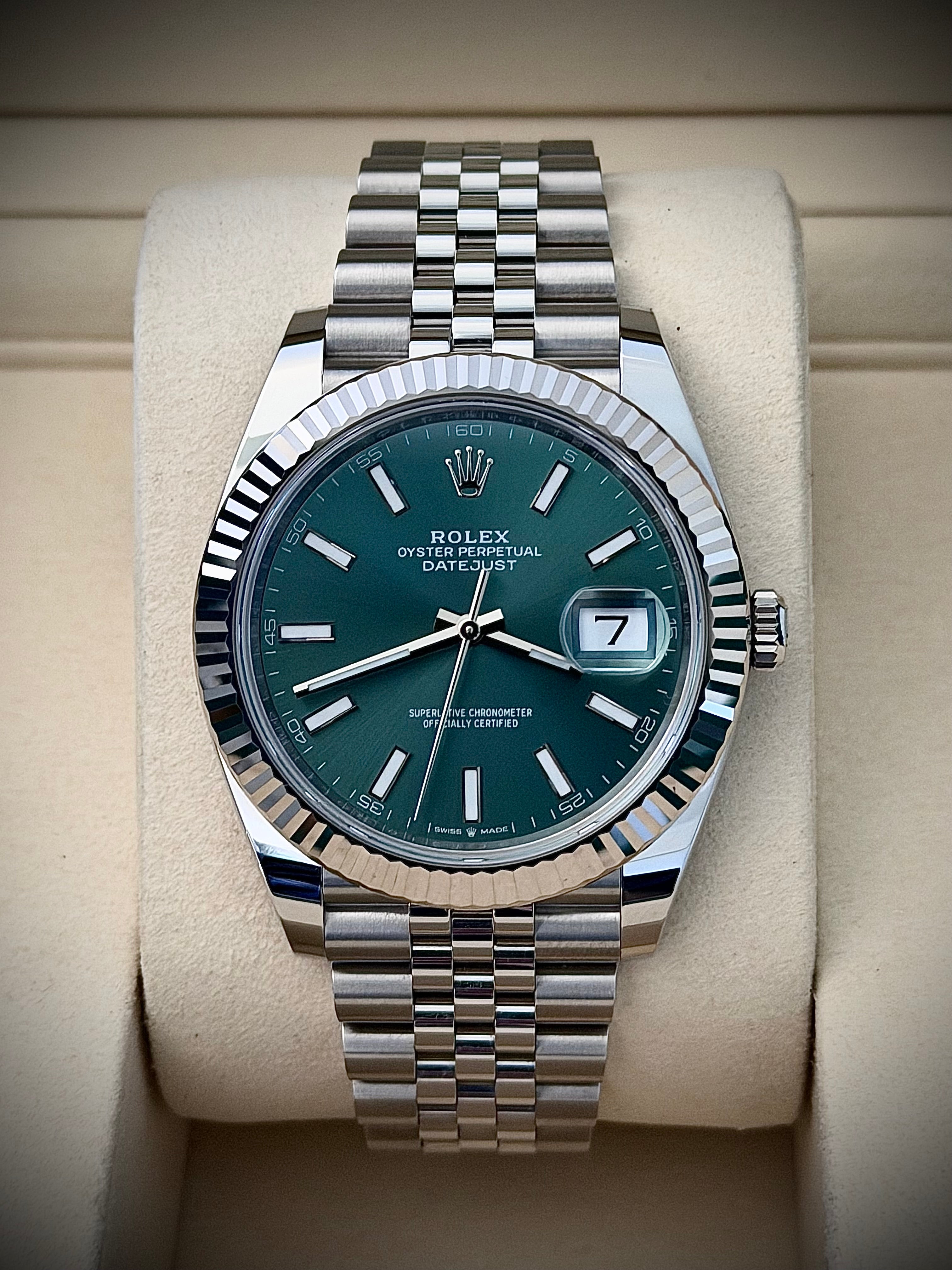 2025 ROLEX DATEJUST 41, MINT GREEN, 126334, FULL SET, INC GST