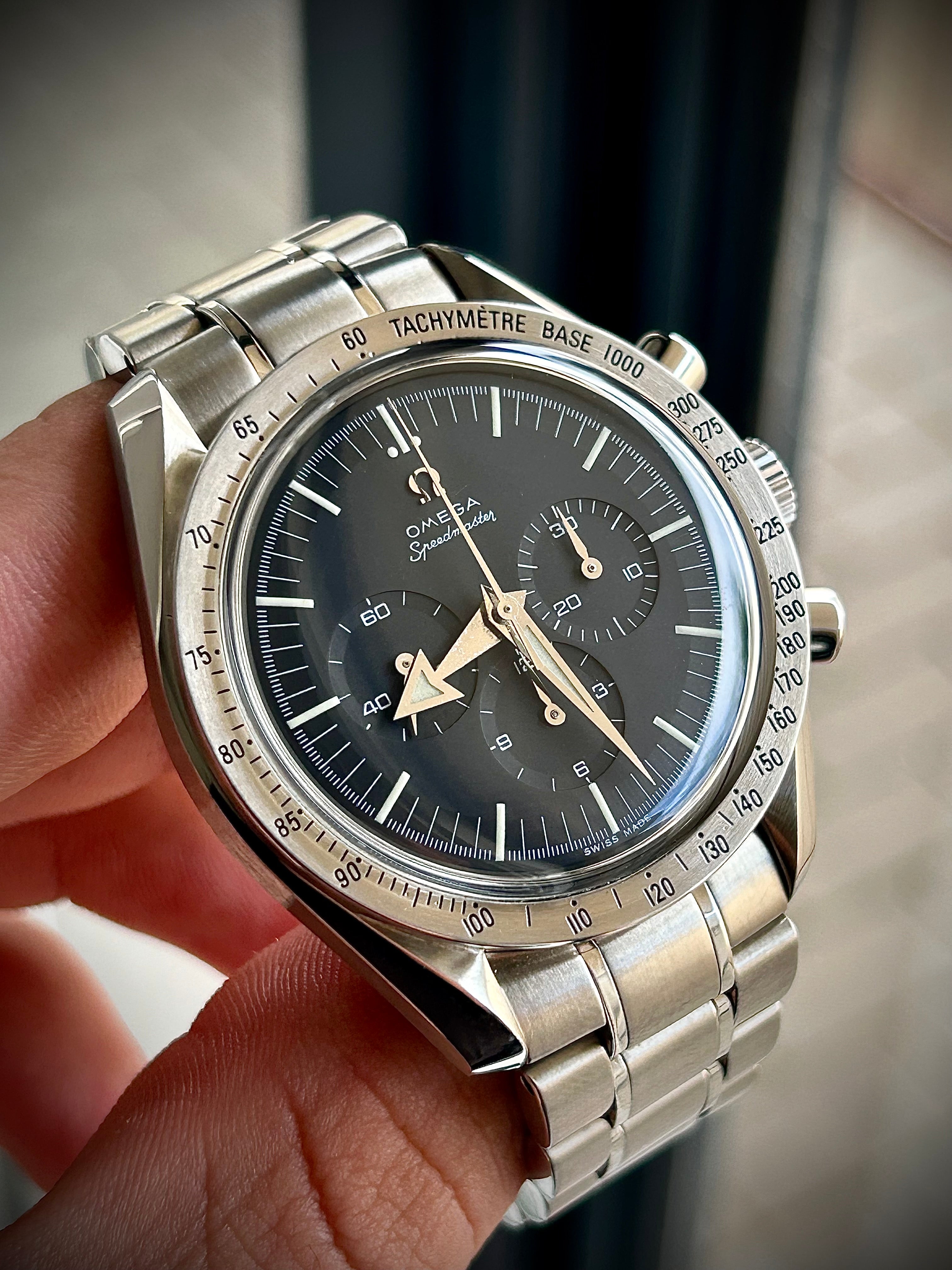 1998 OMEGA SPEEDMASTER BROAD ARROW, 3594.50, FULL SET, INC GST