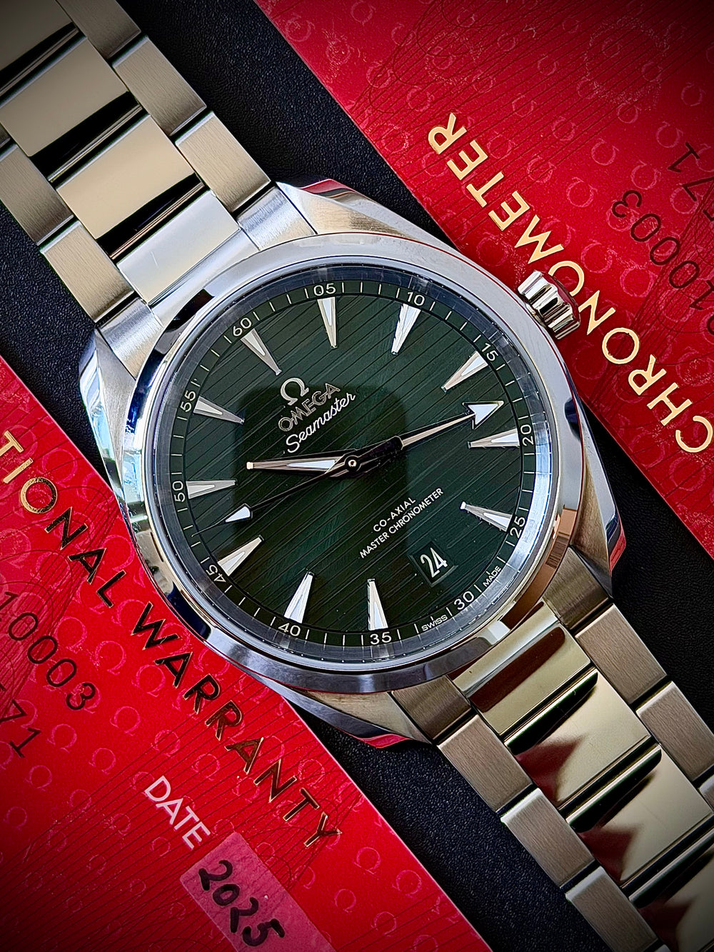 2025 OMEGA AQUA TERRA 150M 38, GREEN DIAL, FULL SET, INC GST