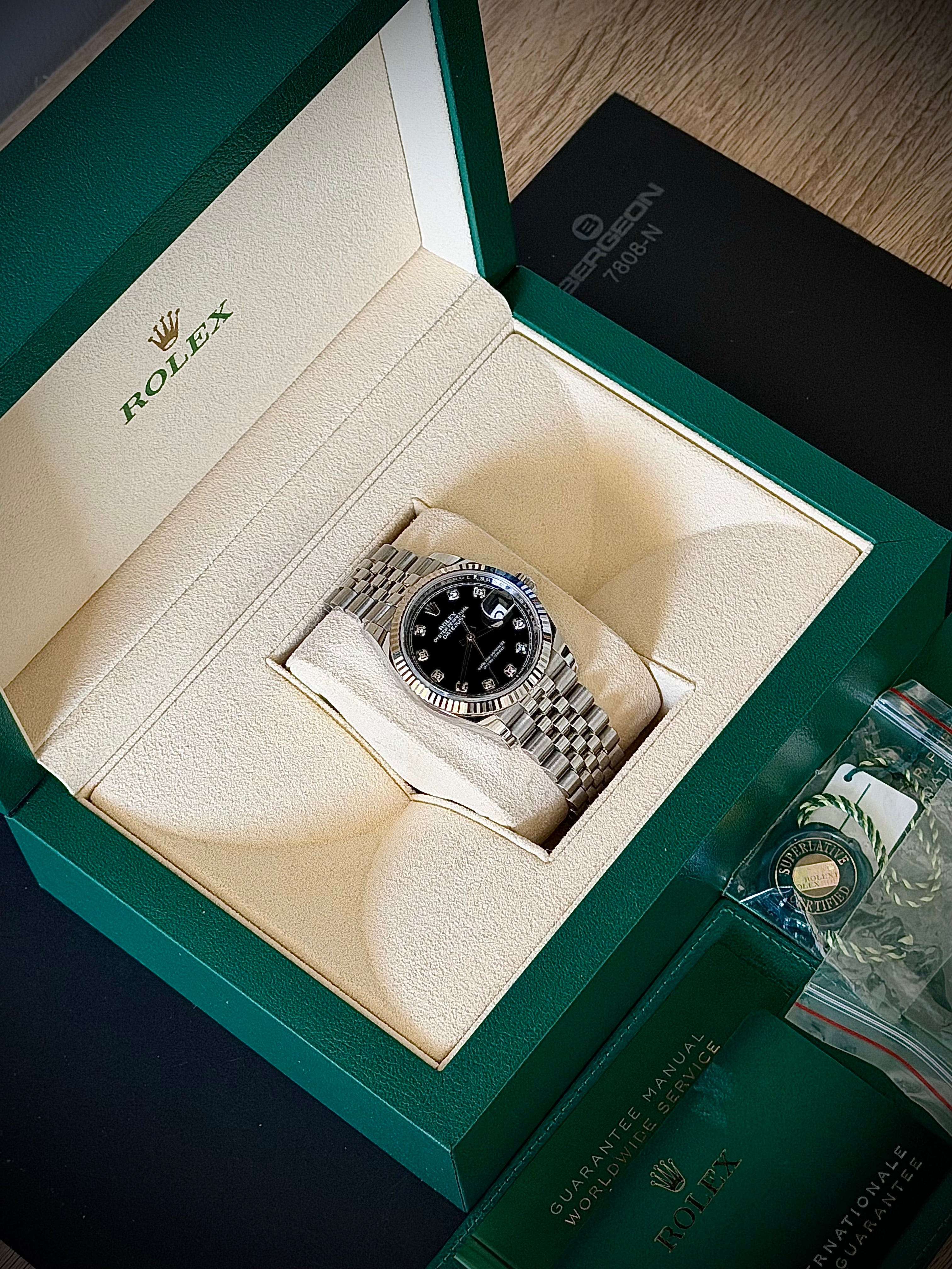 2020 ROLEX DATEJUST 36, 126234, BLACK DIAMOND DIAL, FULL SET, INC GST