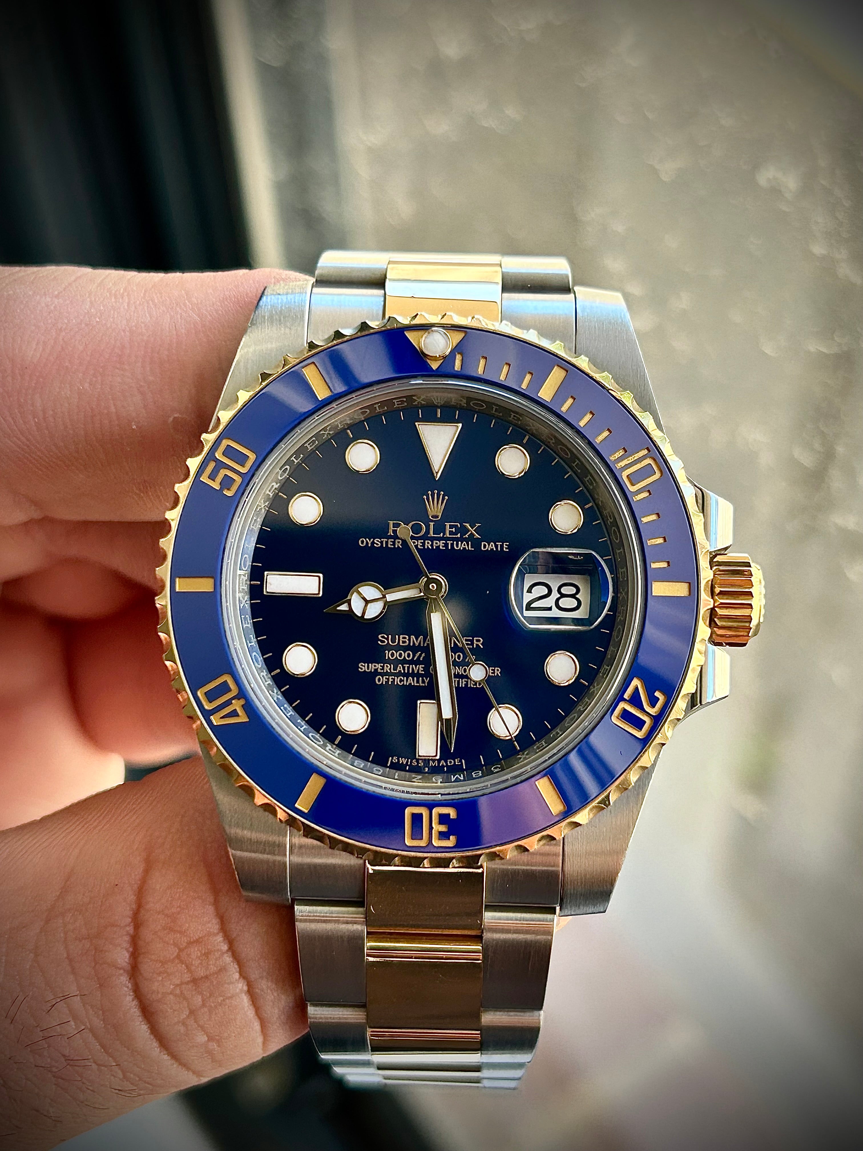 2016 ROLEX SUBMARINER BLUESY 116613LB, BOX AND PAPERS, INC GST