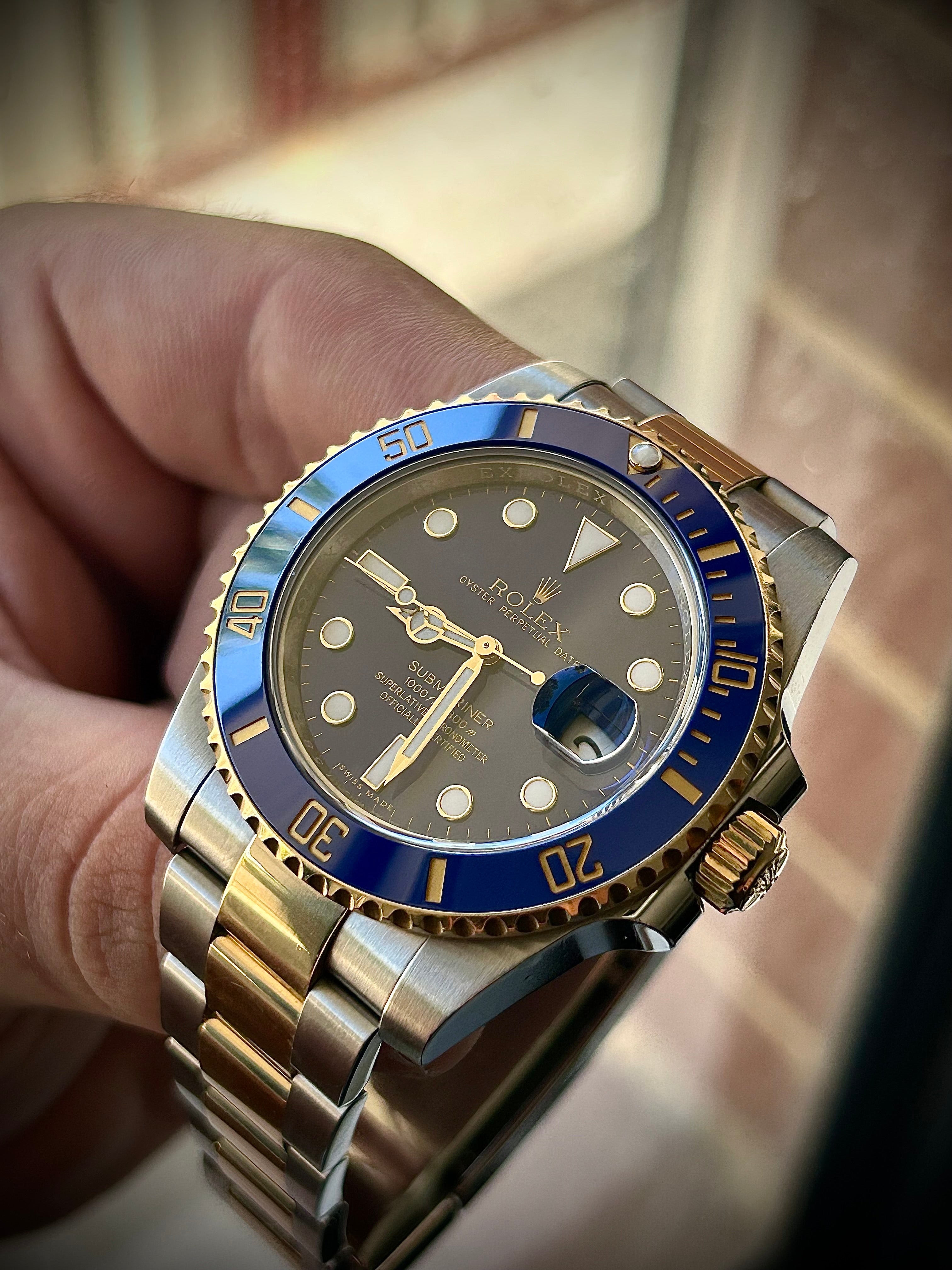 2016 ROLEX SUBMARINER BLUESY 116613LB, BOX AND PAPERS, INC GST