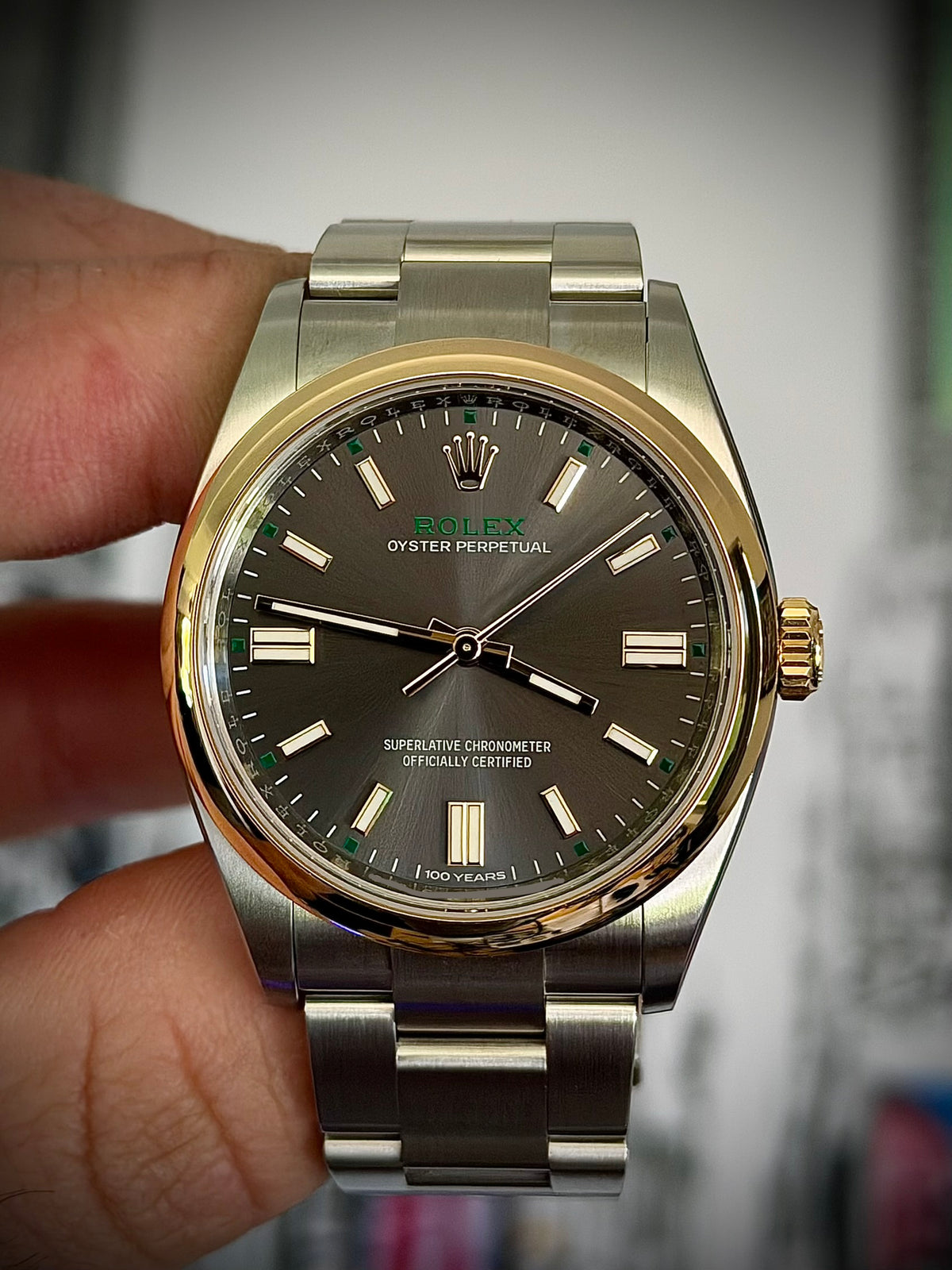 2026 ROLEX OYSTER PERPETUAL 36 “100 YEARS”, 126003, SLATE DIAL, YELLOW ROLESOR, AS NEW, FULL SET, INC GST