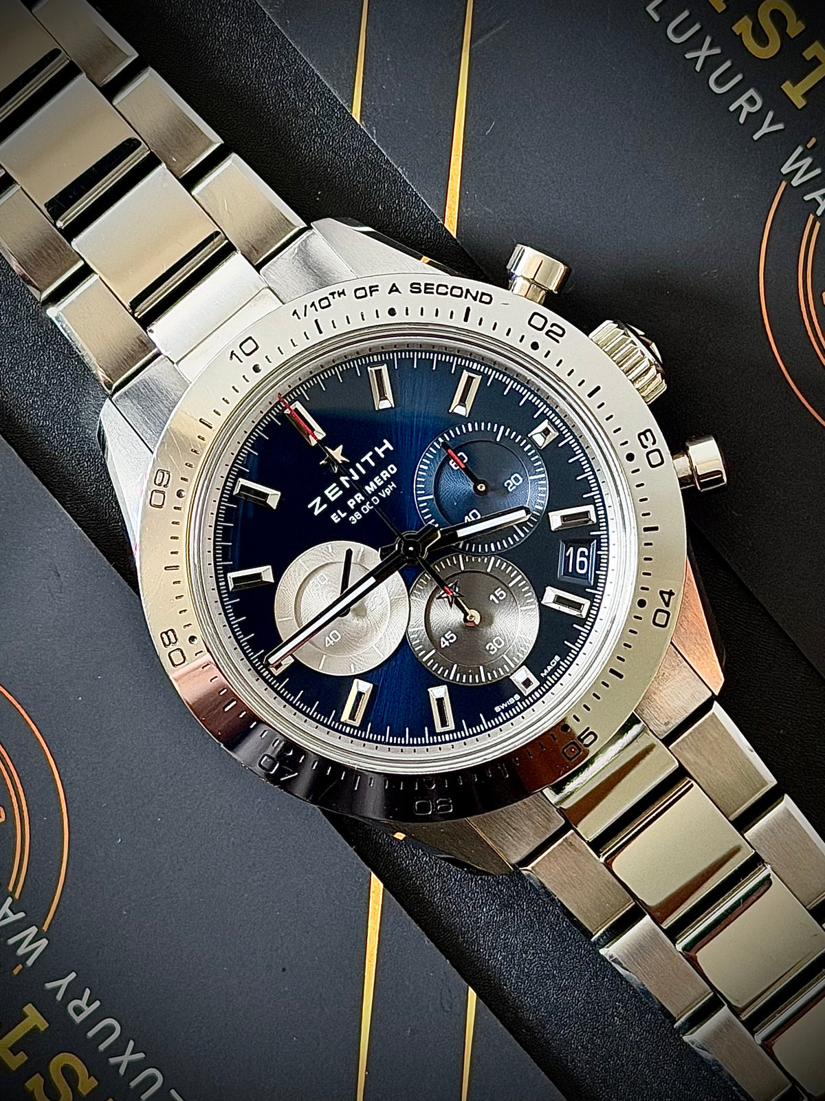 CIRCA 2023 ZENITH CHRONOMASTER SPORT, 03.3114.3600 (tel:03.3114.3600)/51.M3100, BLUE DIAL, STEEL BRACELET + GENUINE ZENITH RUBBER STRAP, INC GST