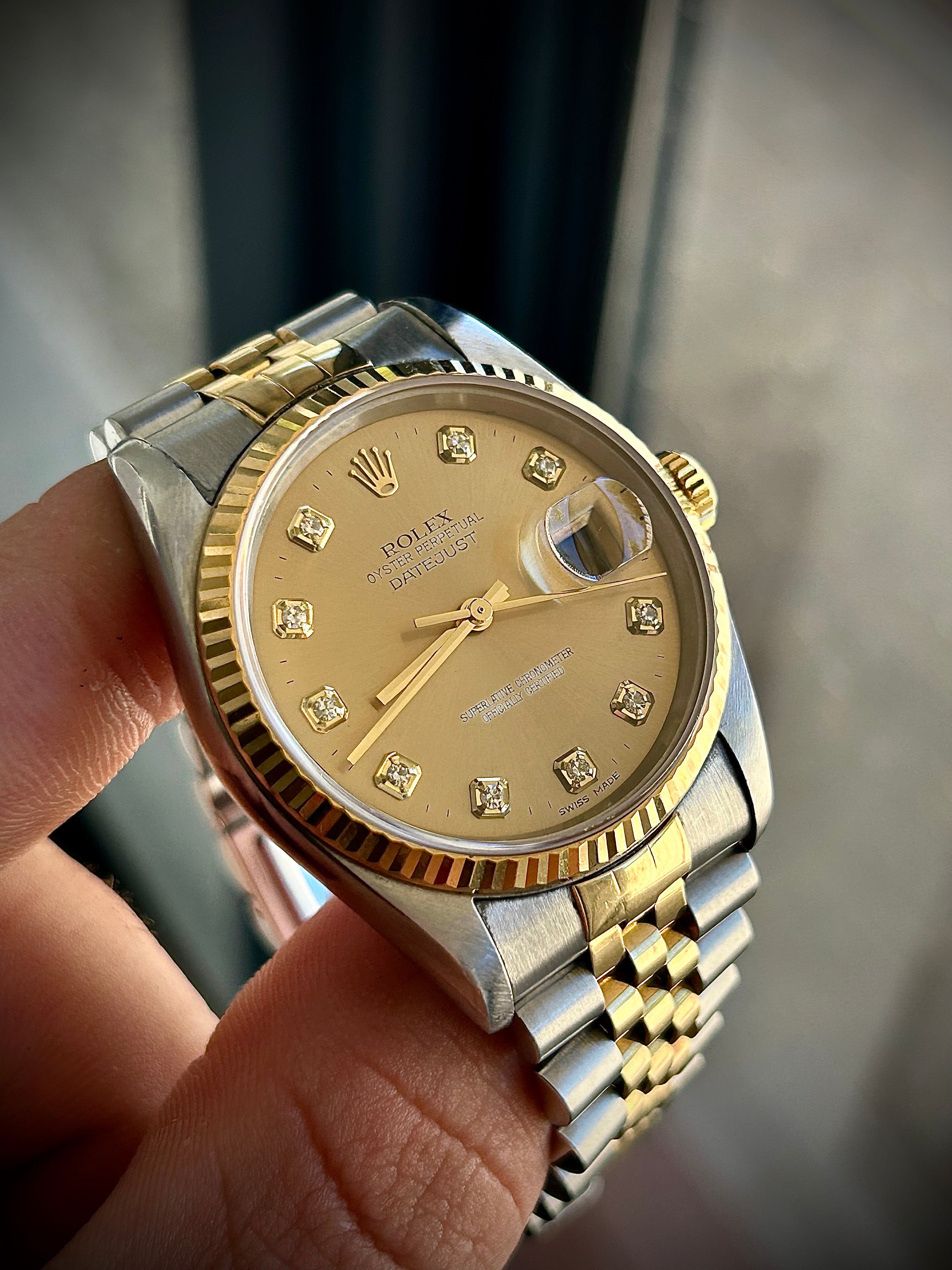 1991 ROLEX DATEJUST 36, TWO TONE, DIAMOND DIAL, 16233, WATCH ONLY, INC GST